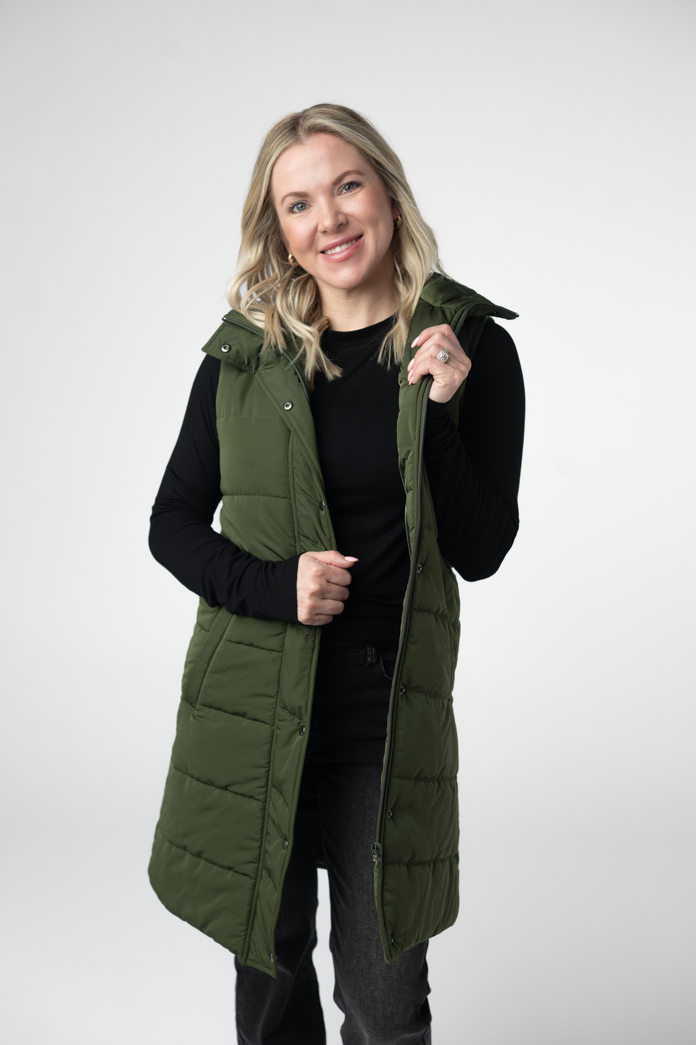 Michelle Mae Harlow Long Vest - Dark Olive