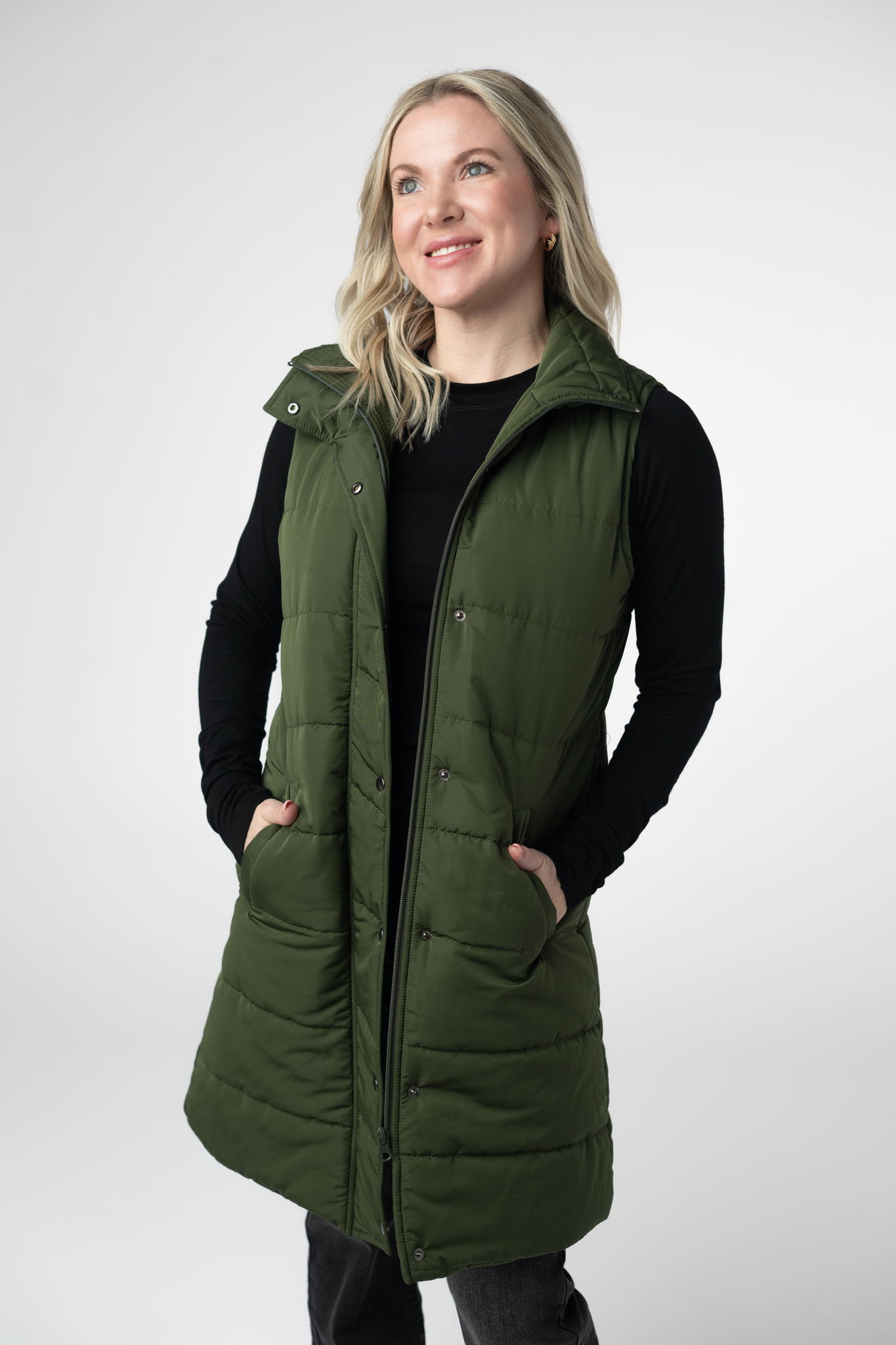 Michelle Mae Harlow Long Vest - Dark Olive