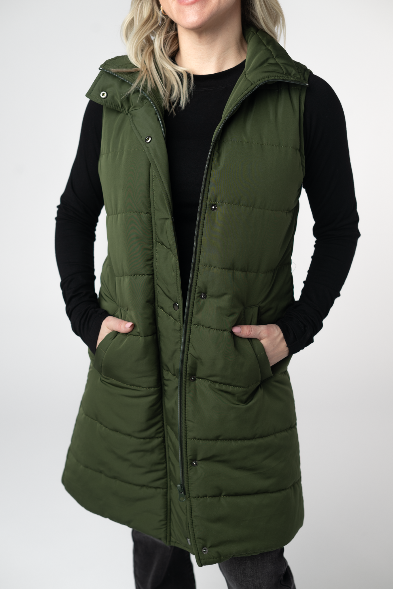 Michelle Mae Harlow Long Vest - Dark Olive