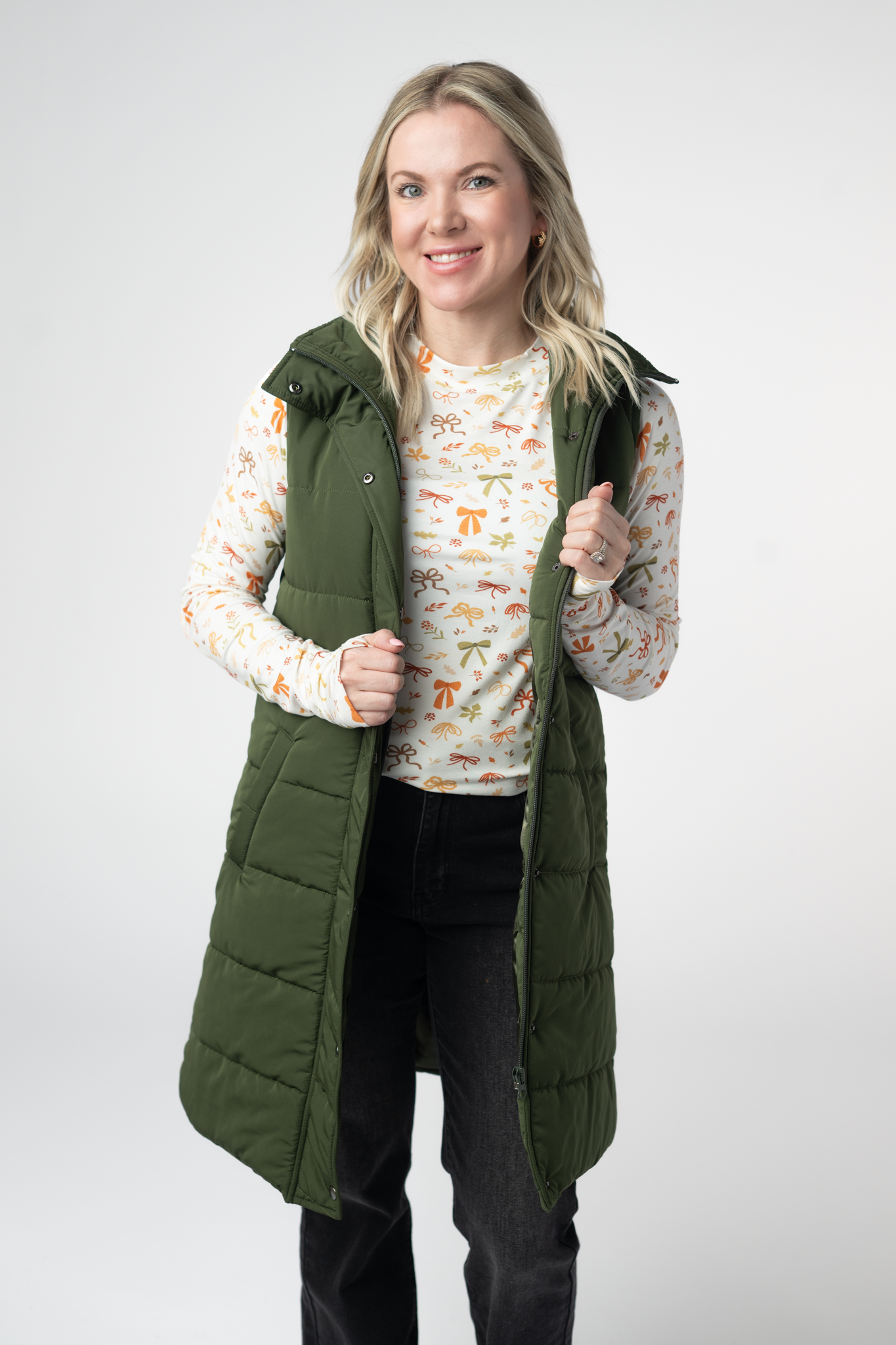 Michelle Mae Harlow Long Vest - Dark Olive