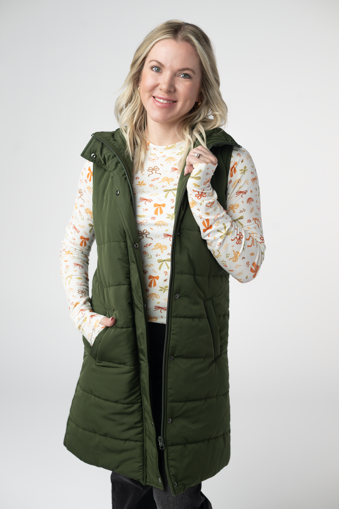 Michelle Mae Harlow Long Vest - Dark Olive