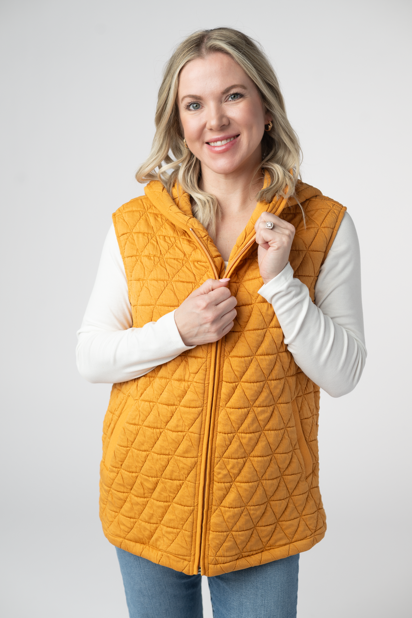 Michelle Mae Heather Geometric Hooded Vest - Mustard