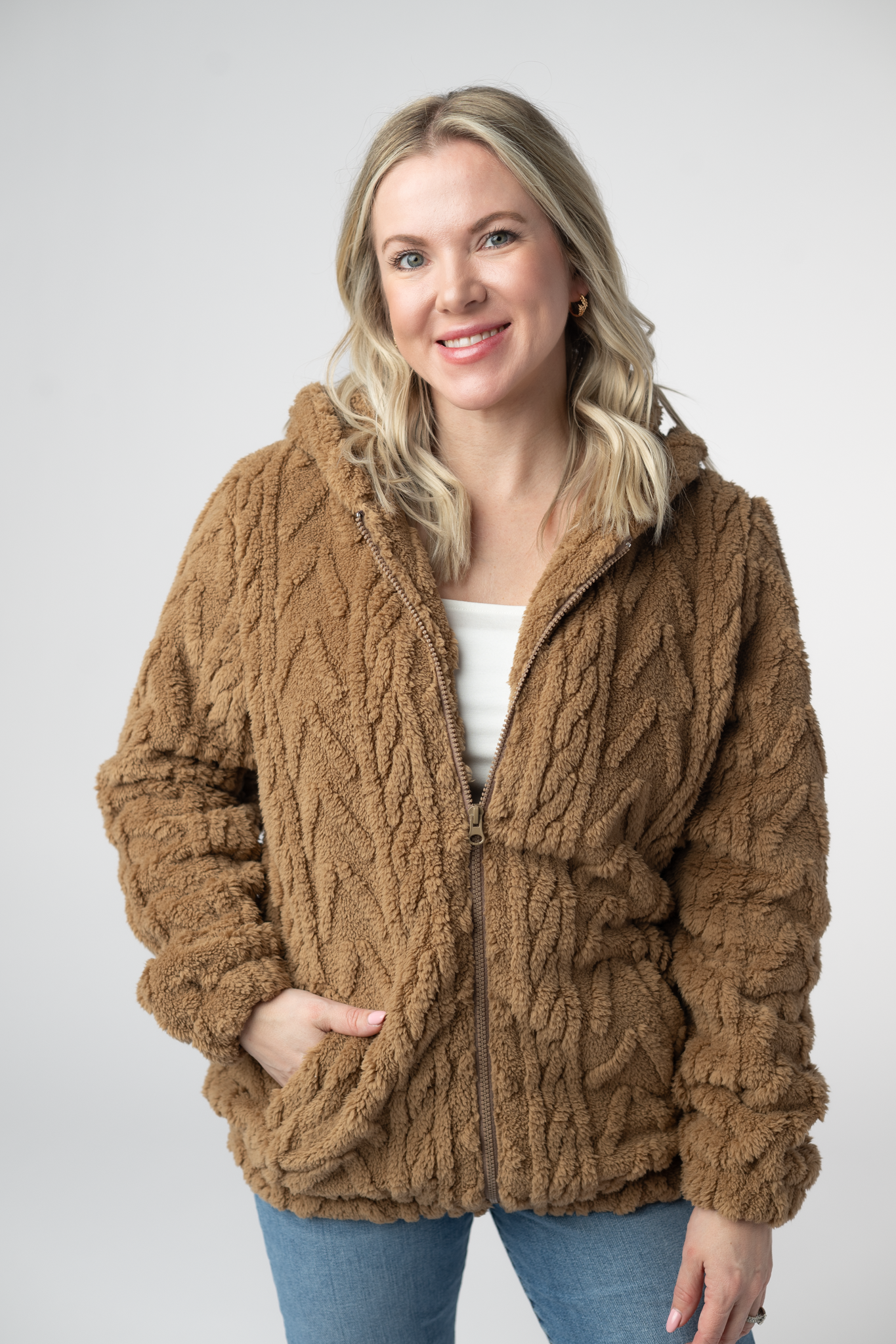Michelle Mae Fuzzy Sherpa Fullzip Hoodie - Maple