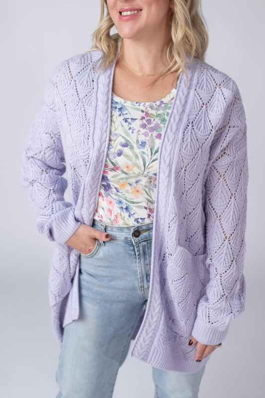 Michelle Mae Open Knit Cardigan - Lavender