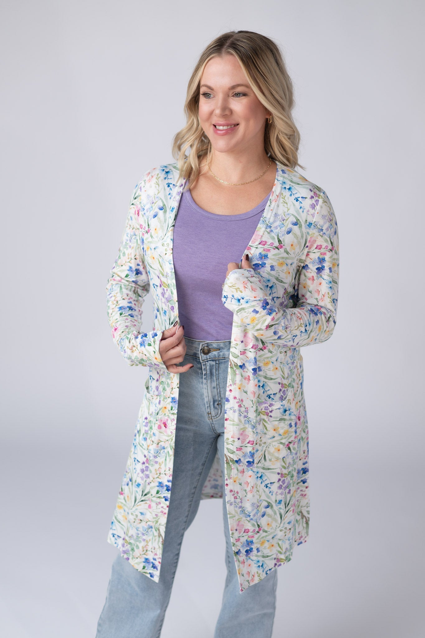 Michelle Mae  Classic Cardigan - Cottage Floral