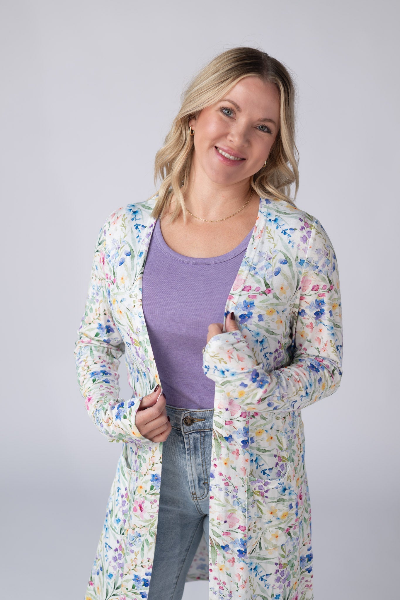 Michelle Mae  Classic Cardigan - Cottage Floral