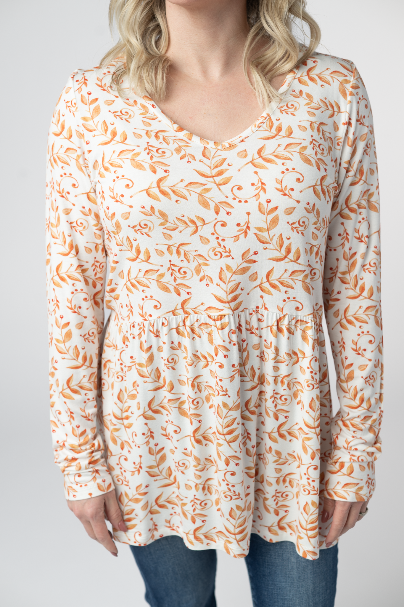 Michelle Mae Long Sleeve Sarah Ruffle Top - Autumn Vines