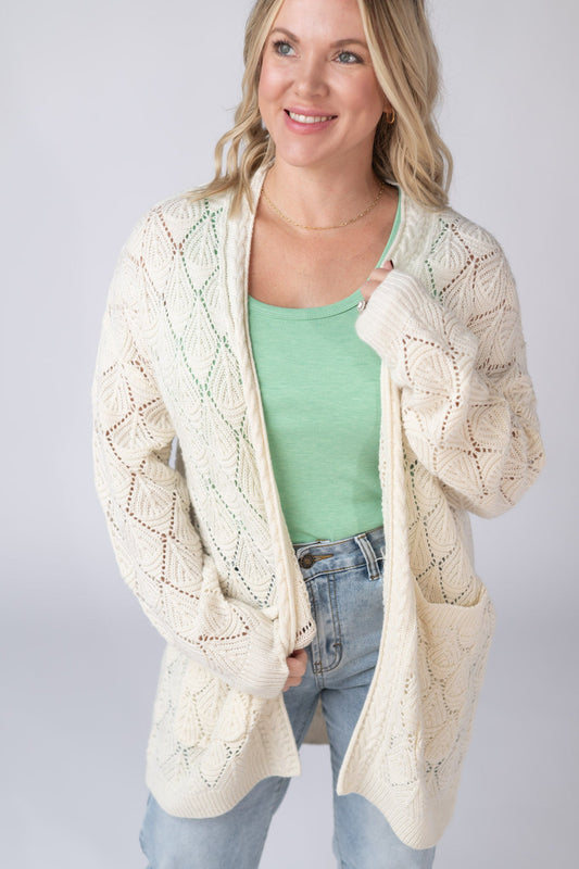 Michelle Mae Open Knit Cardigan - Ivory