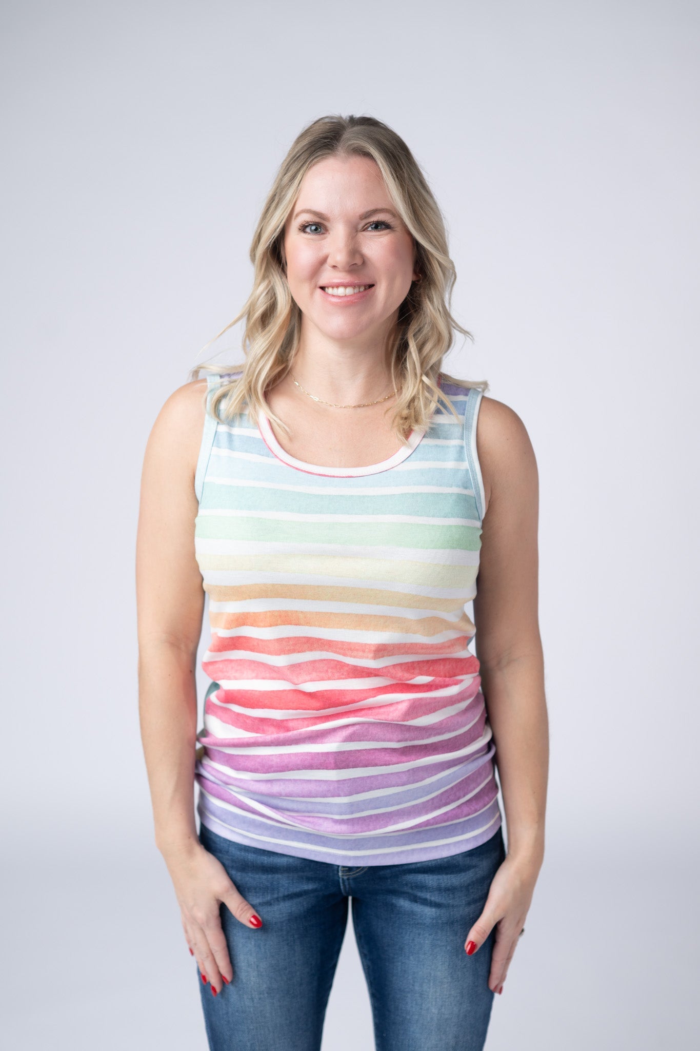 Michelle Mae Ava Tank - Rainbow Stripes