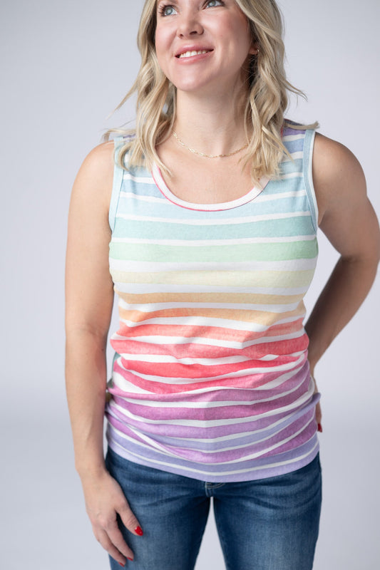 Michelle Mae Ava Tank - Rainbow Stripes