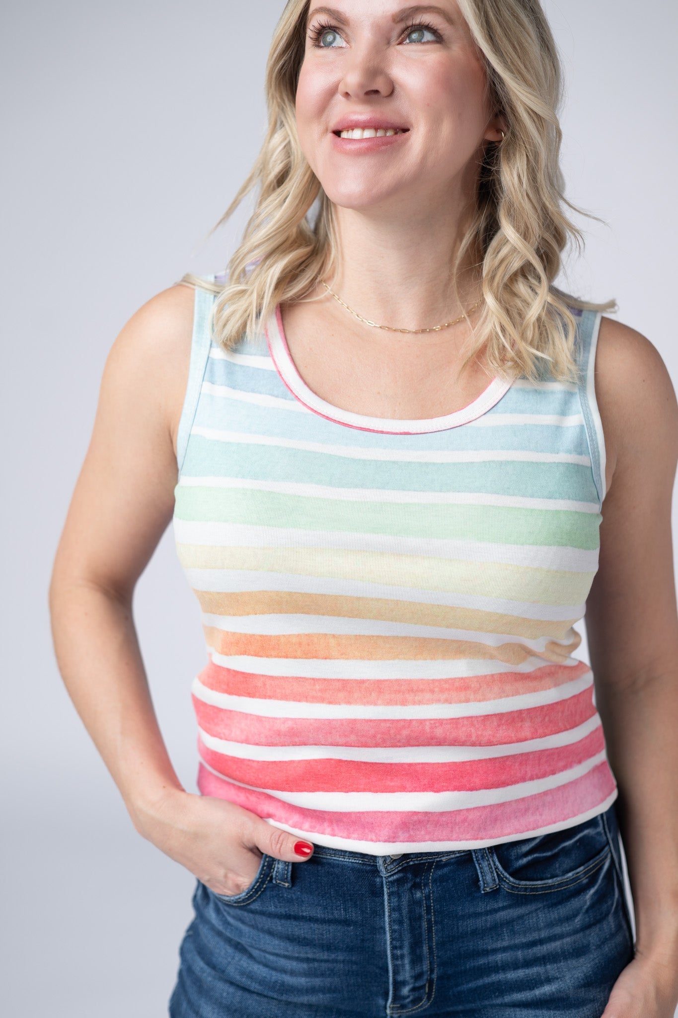 Michelle Mae Ava Tank - Rainbow Stripes