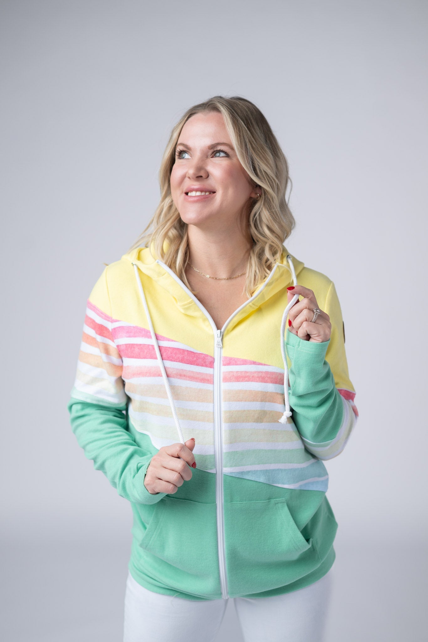 Michelle Mae Colorblock Fullzip - Yellow, Rainbow Stripes, and Lime