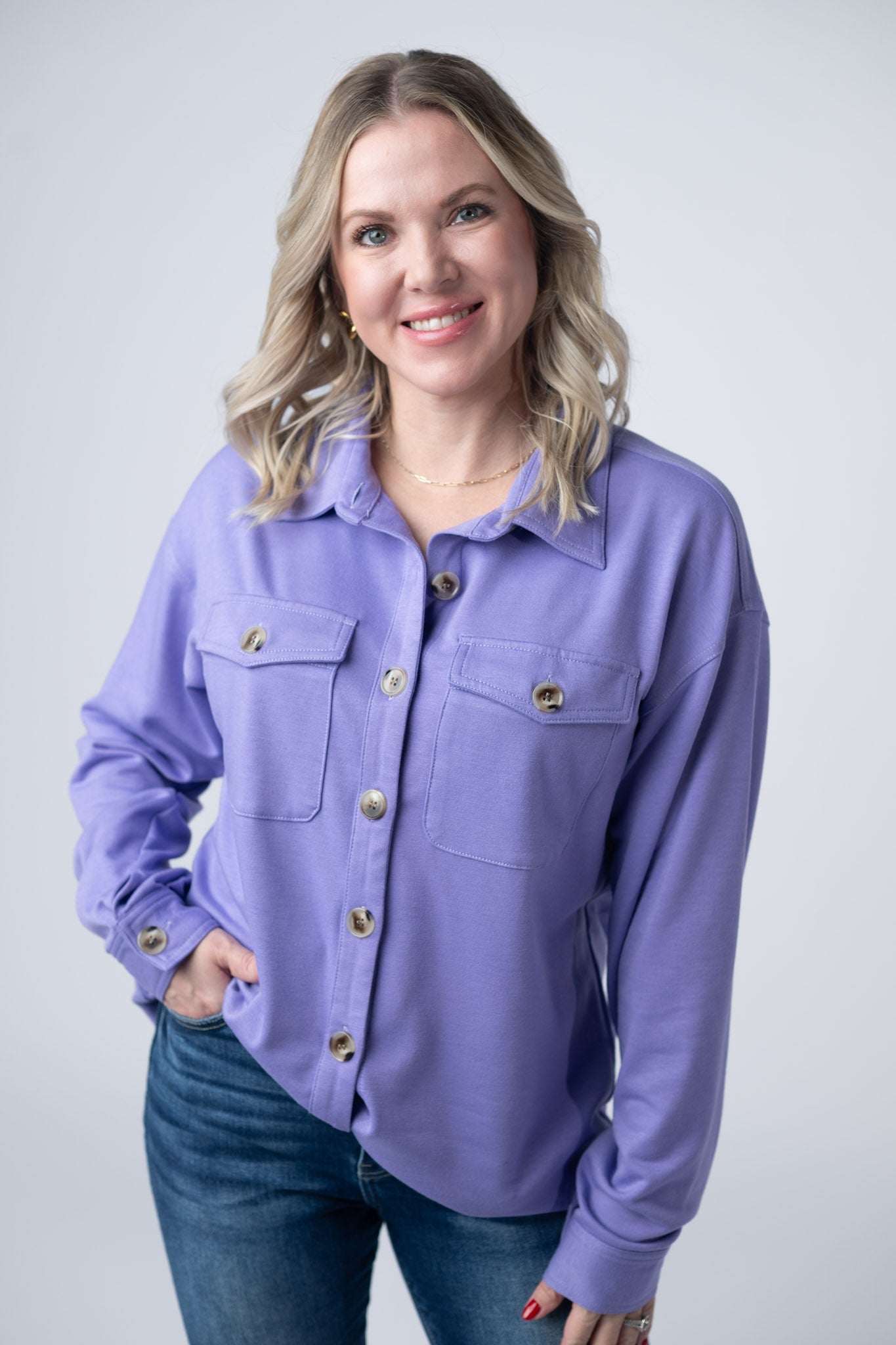 Michelle Mae  Brenna Button Down Top - Purple
