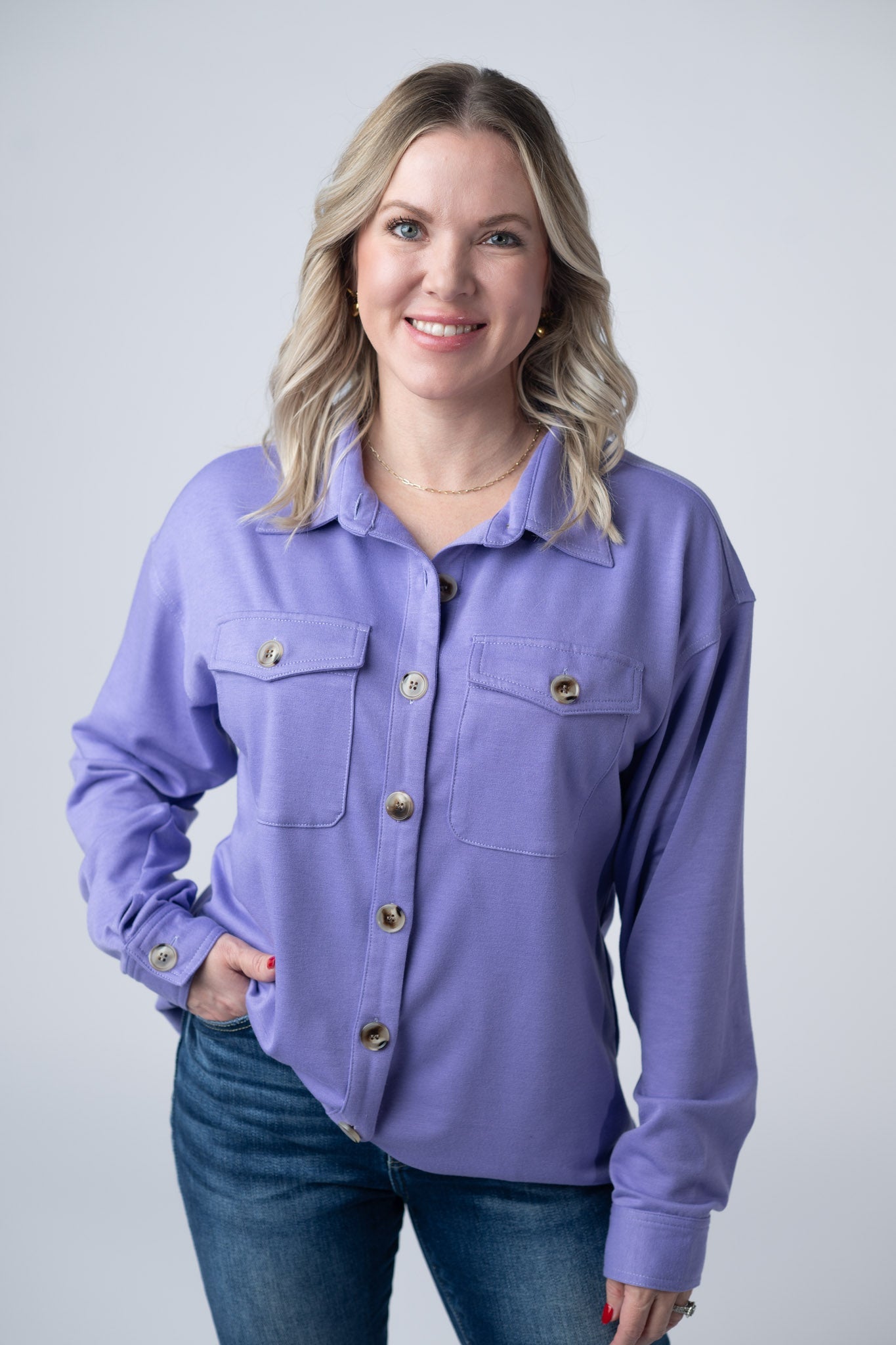 Michelle Mae  Brenna Button Down Top - Purple