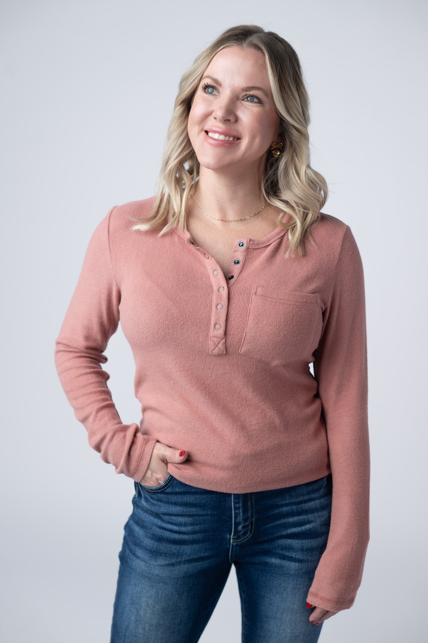 Michelle Mae Georgia Long Sleeve Top - Rose