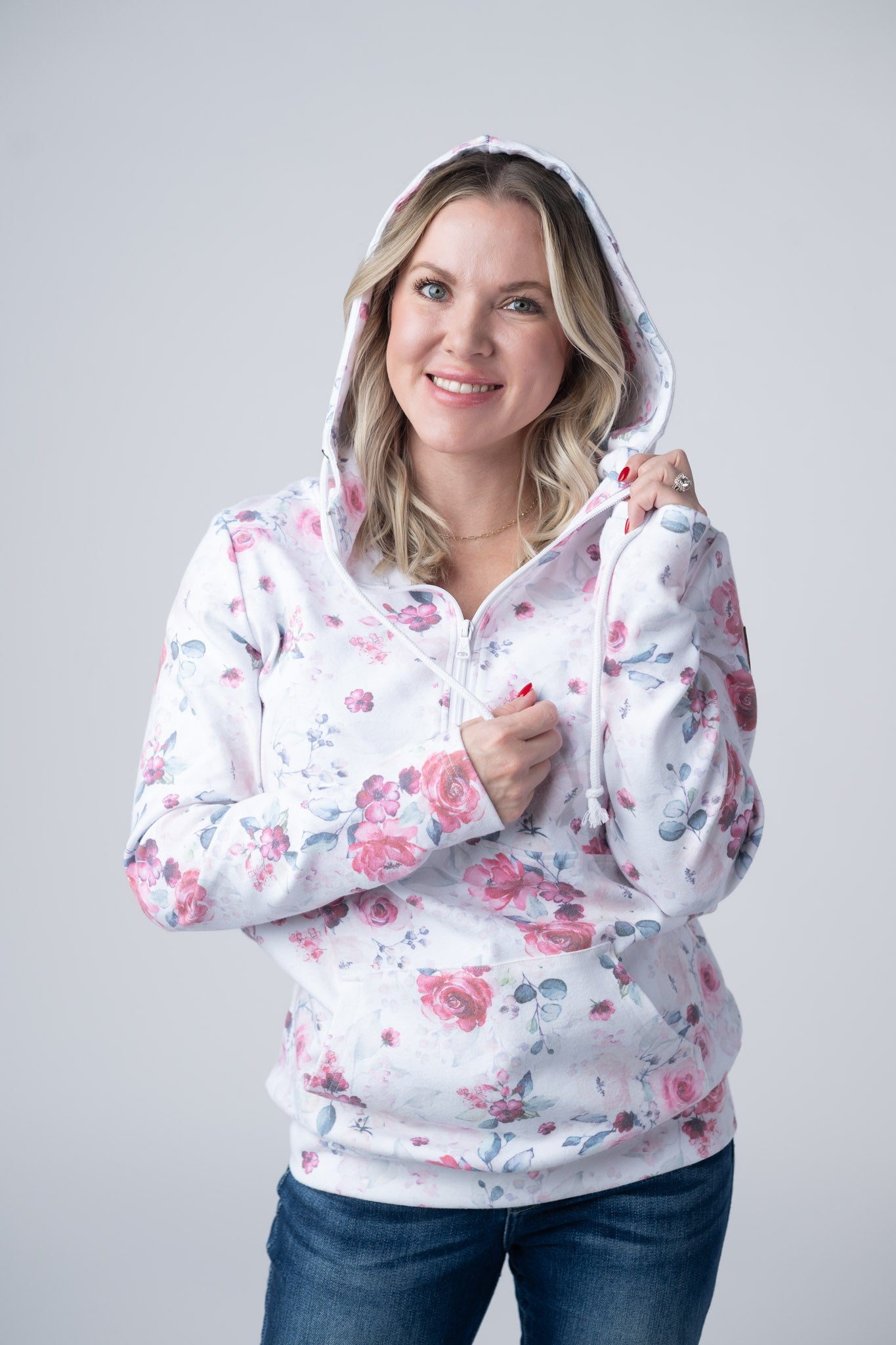 Michelle Mae HalfZip Hoodie - Pink Bloom