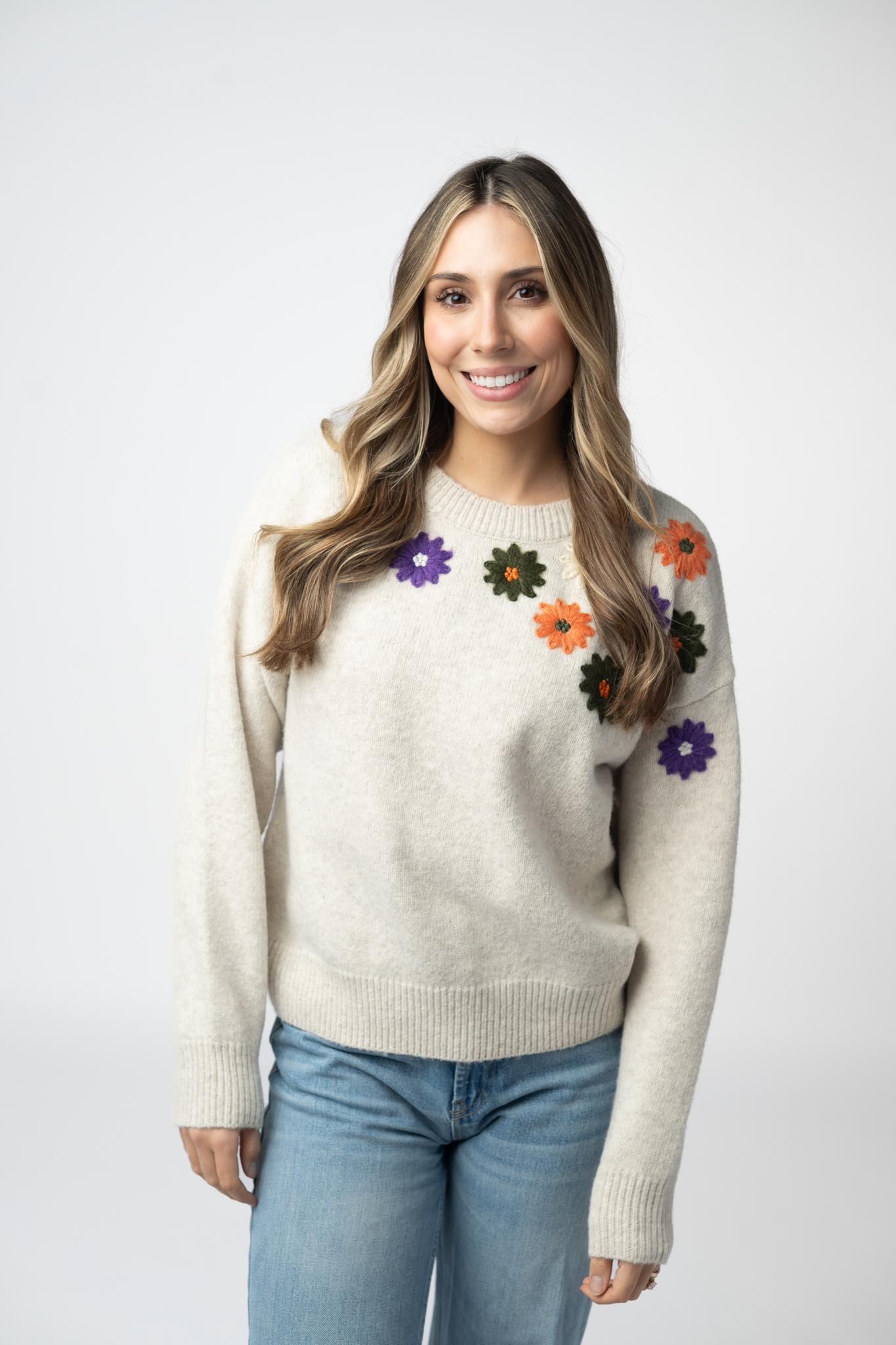Michelle Mae Fall Floral Sweater - Beige