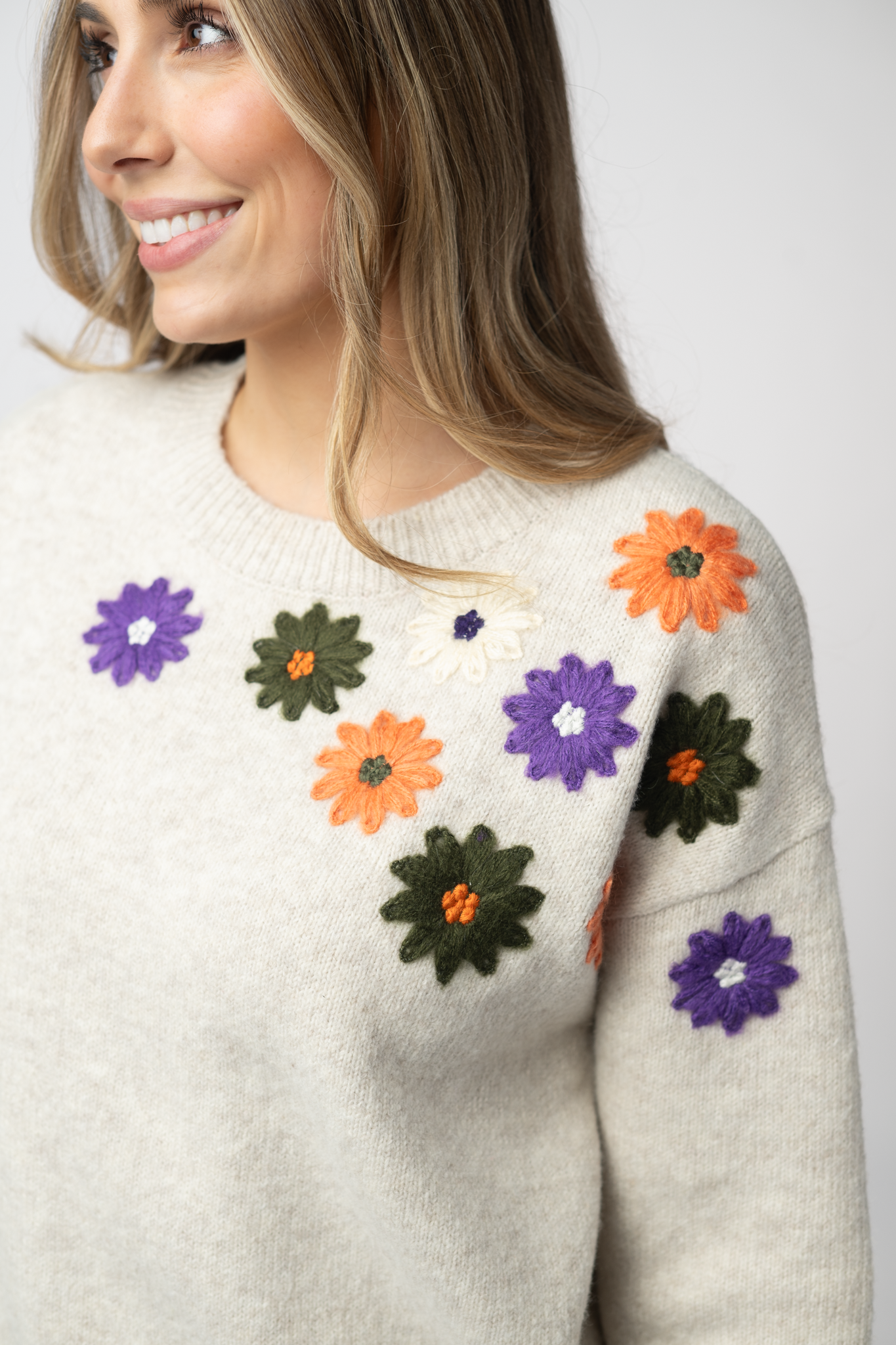 Michelle Mae Fall Floral Sweater - Beige