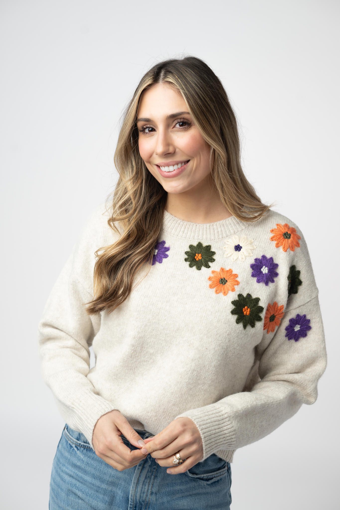 Michelle Mae Fall Floral Sweater - Beige