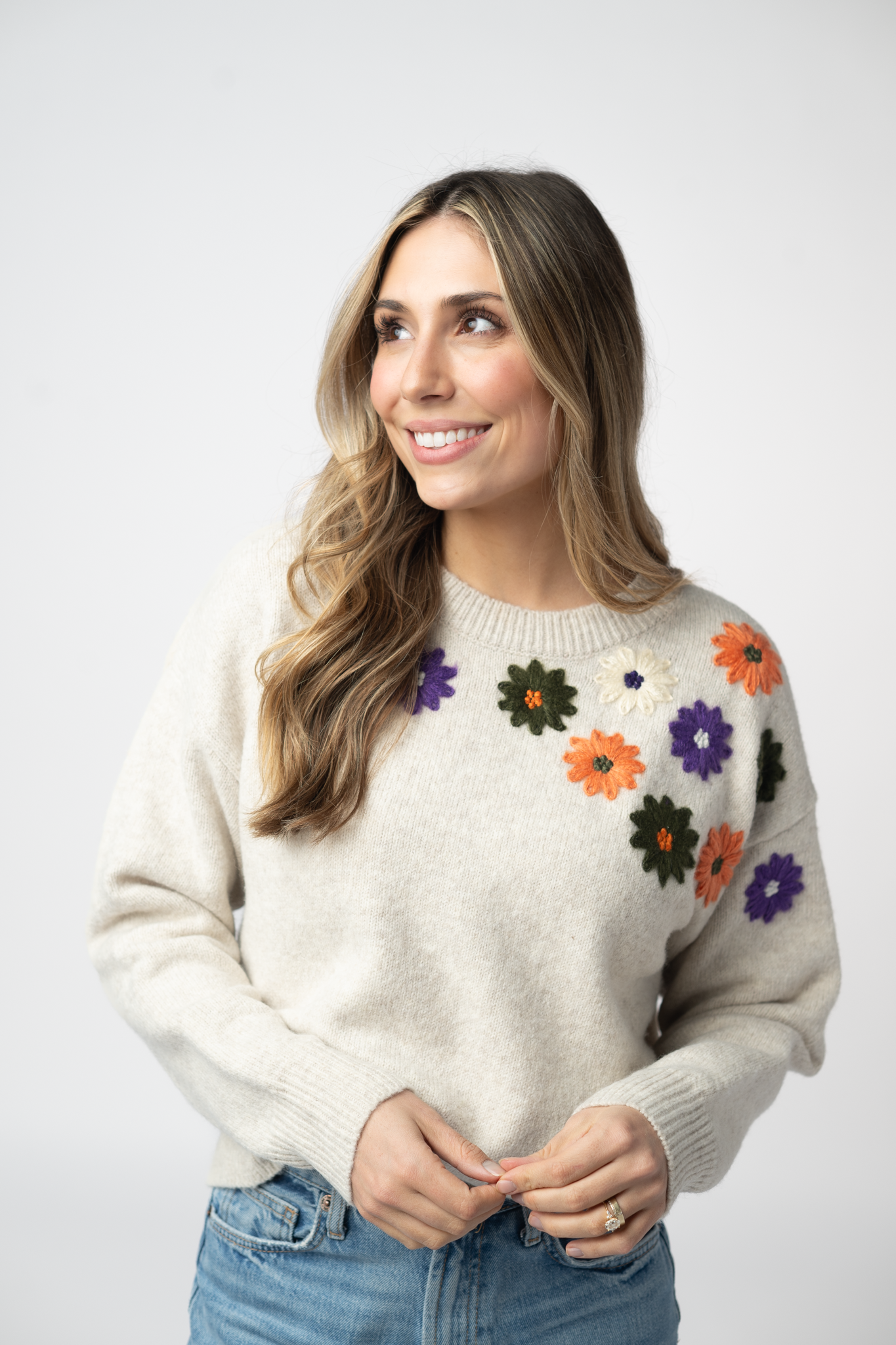 Michelle Mae Fall Floral Sweater - Beige
