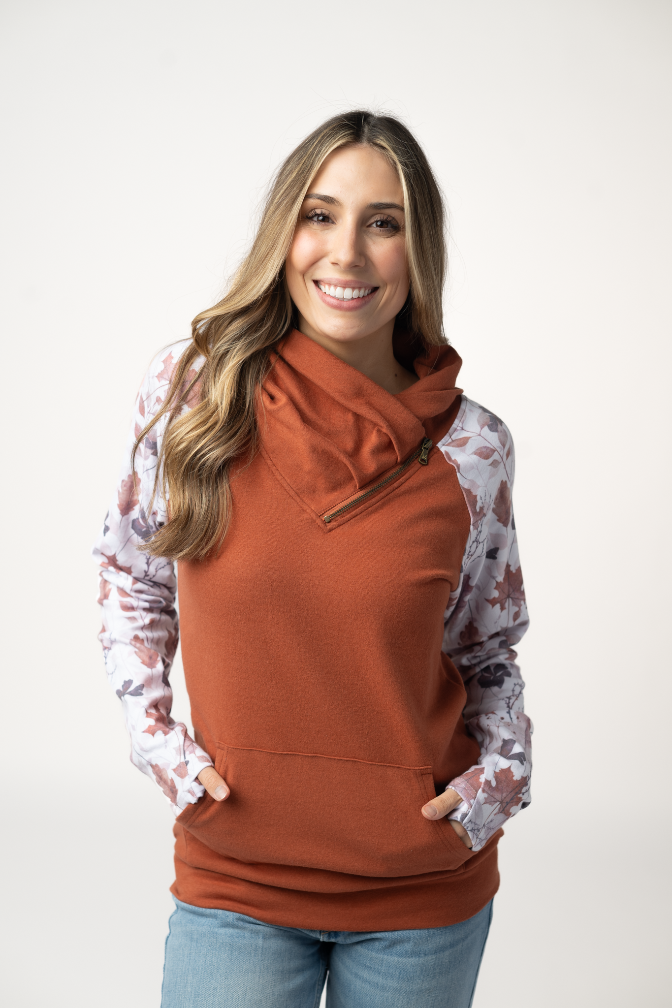 Michelle Mae Classic Zoey ZipCowl Sweatshirt - Maple and Fall Foliage