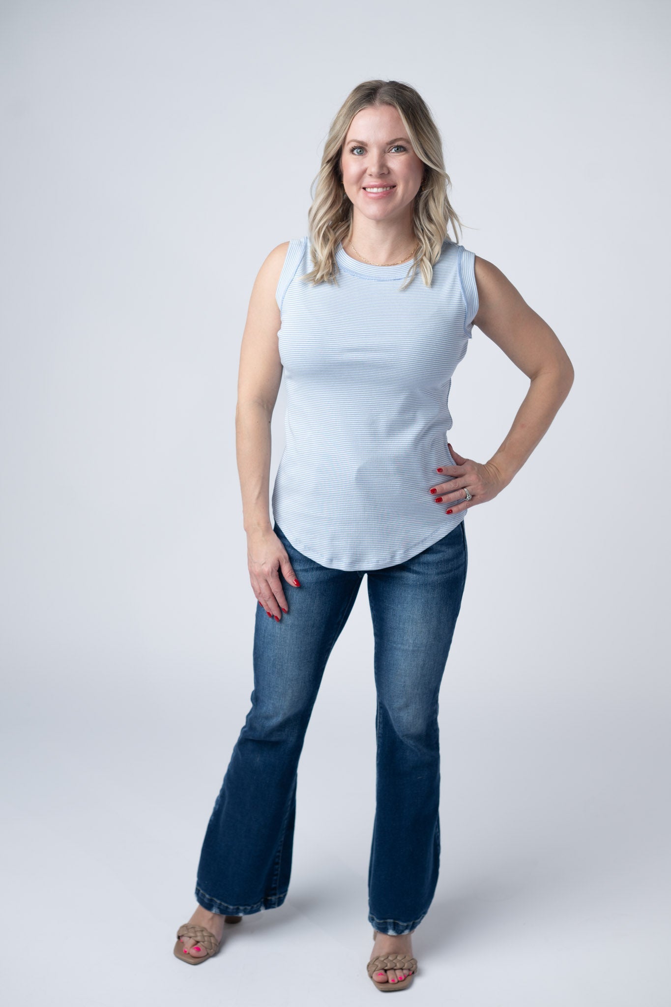 Michelle Mae Morgan Micro Striped Tank - Periwinkle