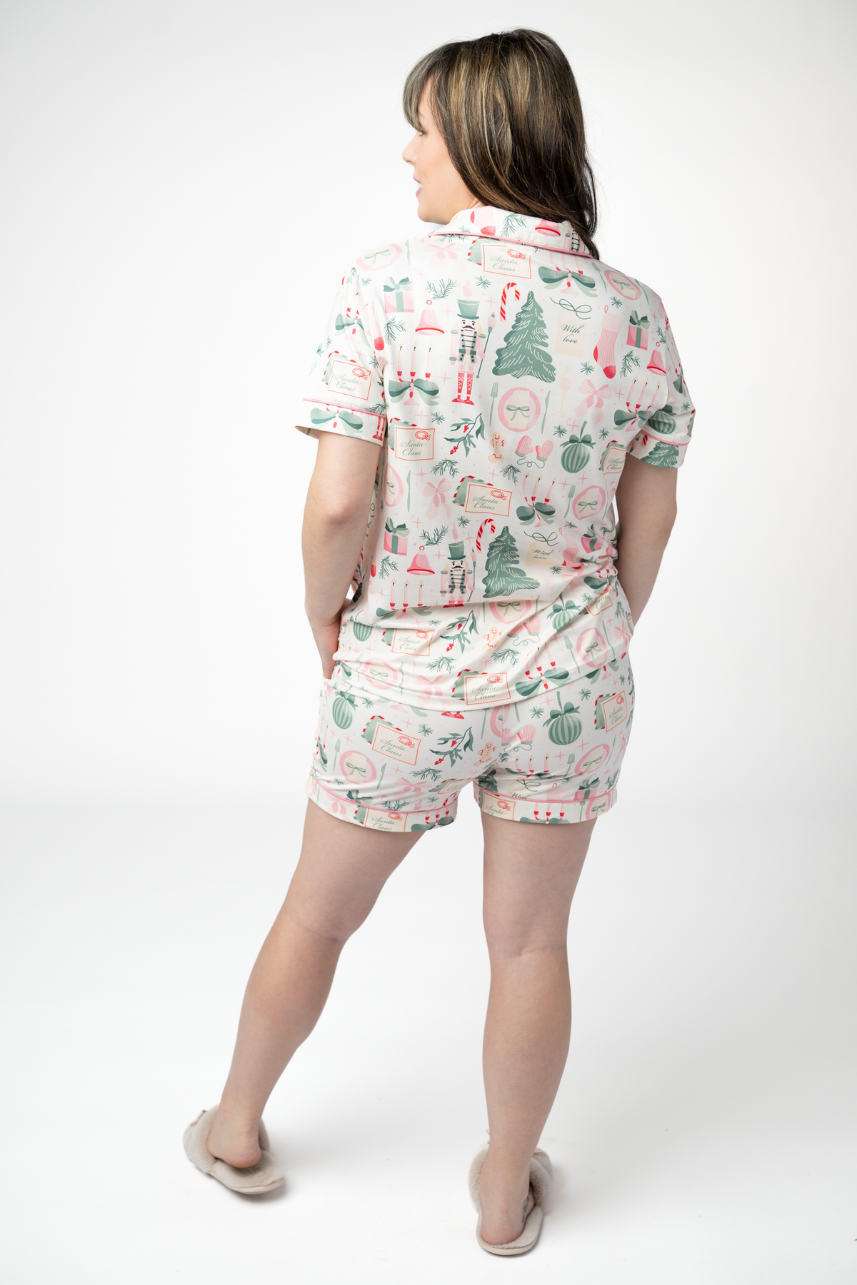 Michelle Mae Brooke Top and Shorts Pajama Set - Pink Pine Noel
