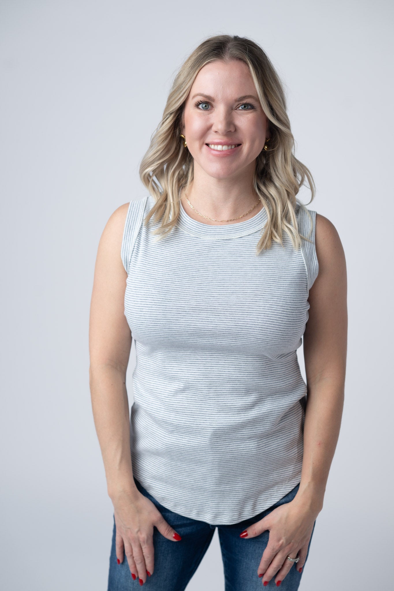 Michelle Mae Morgan Micro Striped Tank - Grey