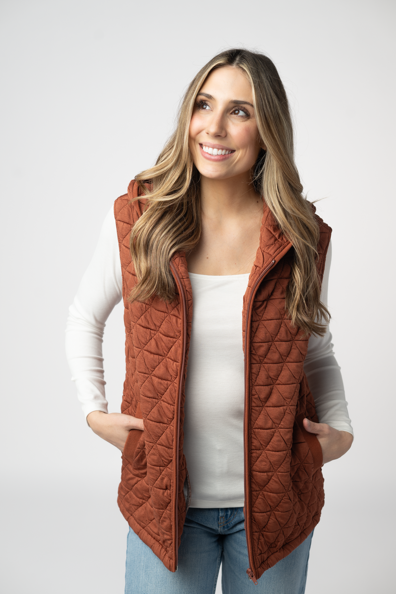 Michelle Mae Heather Geometric Hooded Vest - Rust