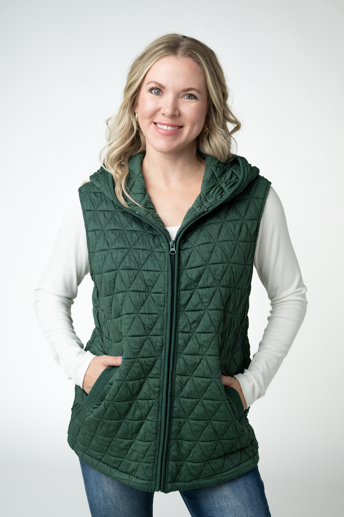 Michelle Mae Heather Geometric Hooded Vest - Forest Green