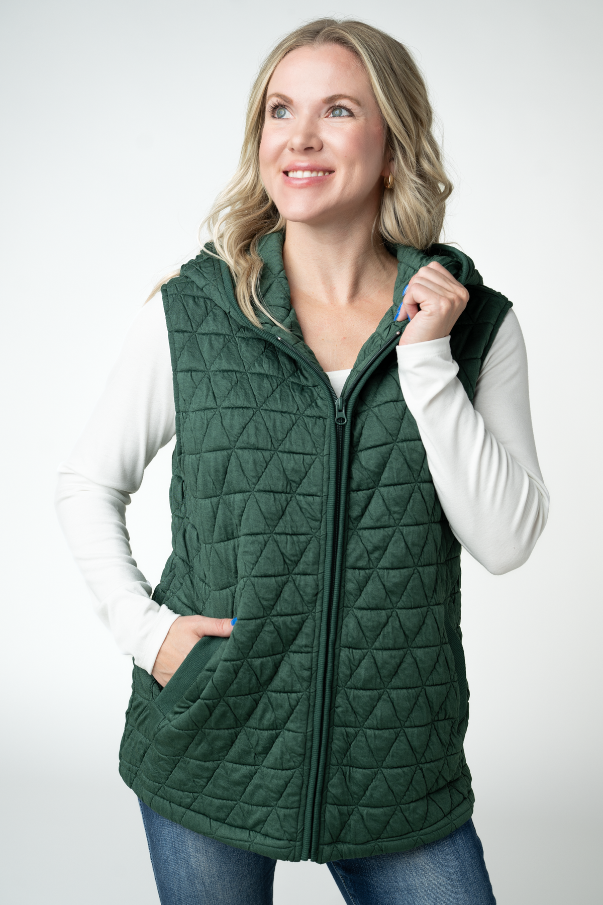 Michelle Mae Heather Geometric Hooded Vest - Forest Green