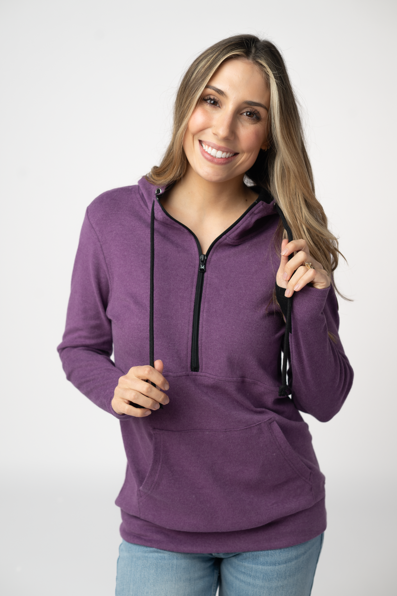 Michelle Mae Classic HalfZip Hoodie - Black and Purple