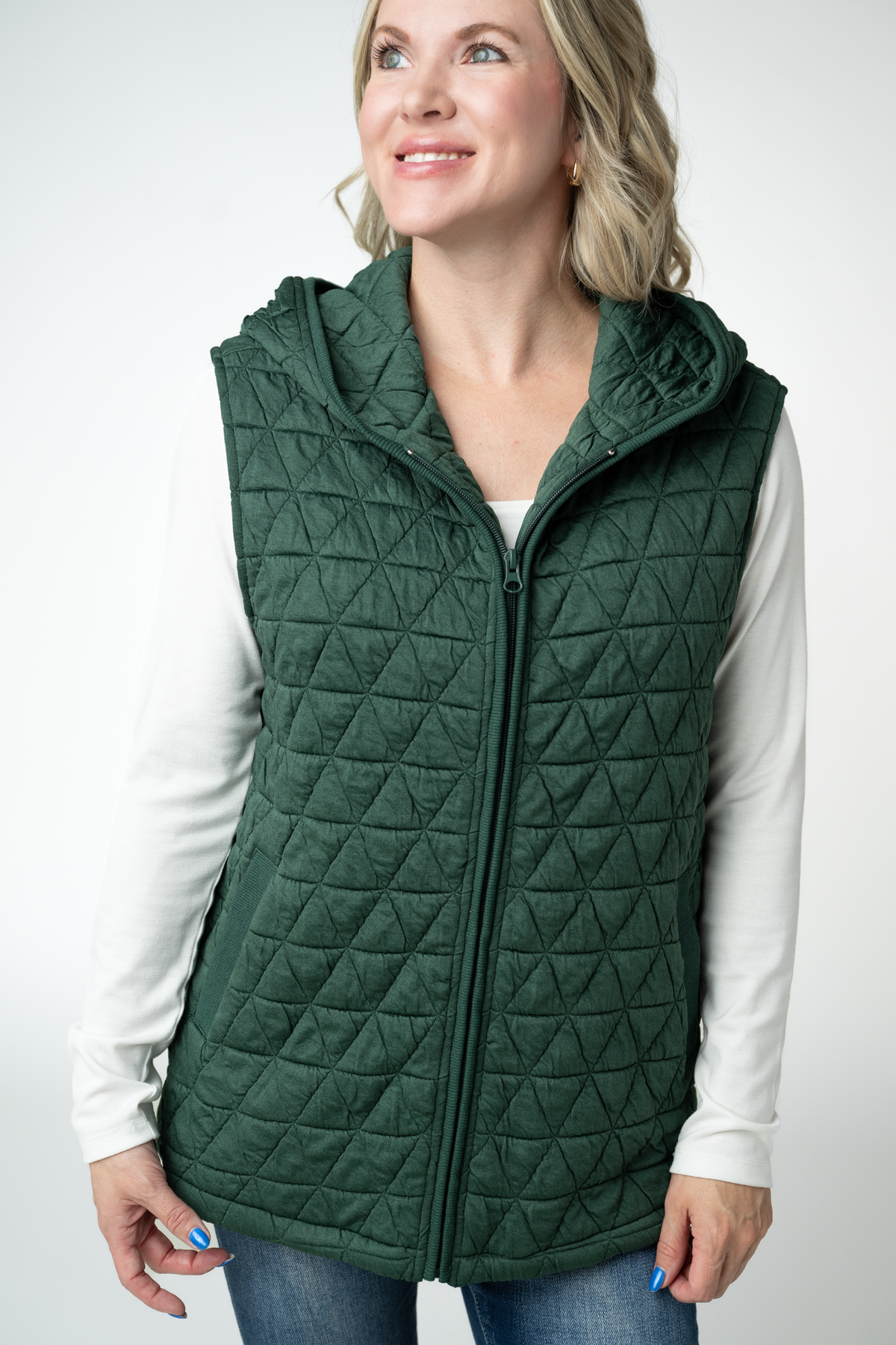 Michelle Mae Heather Geometric Hooded Vest - Forest Green