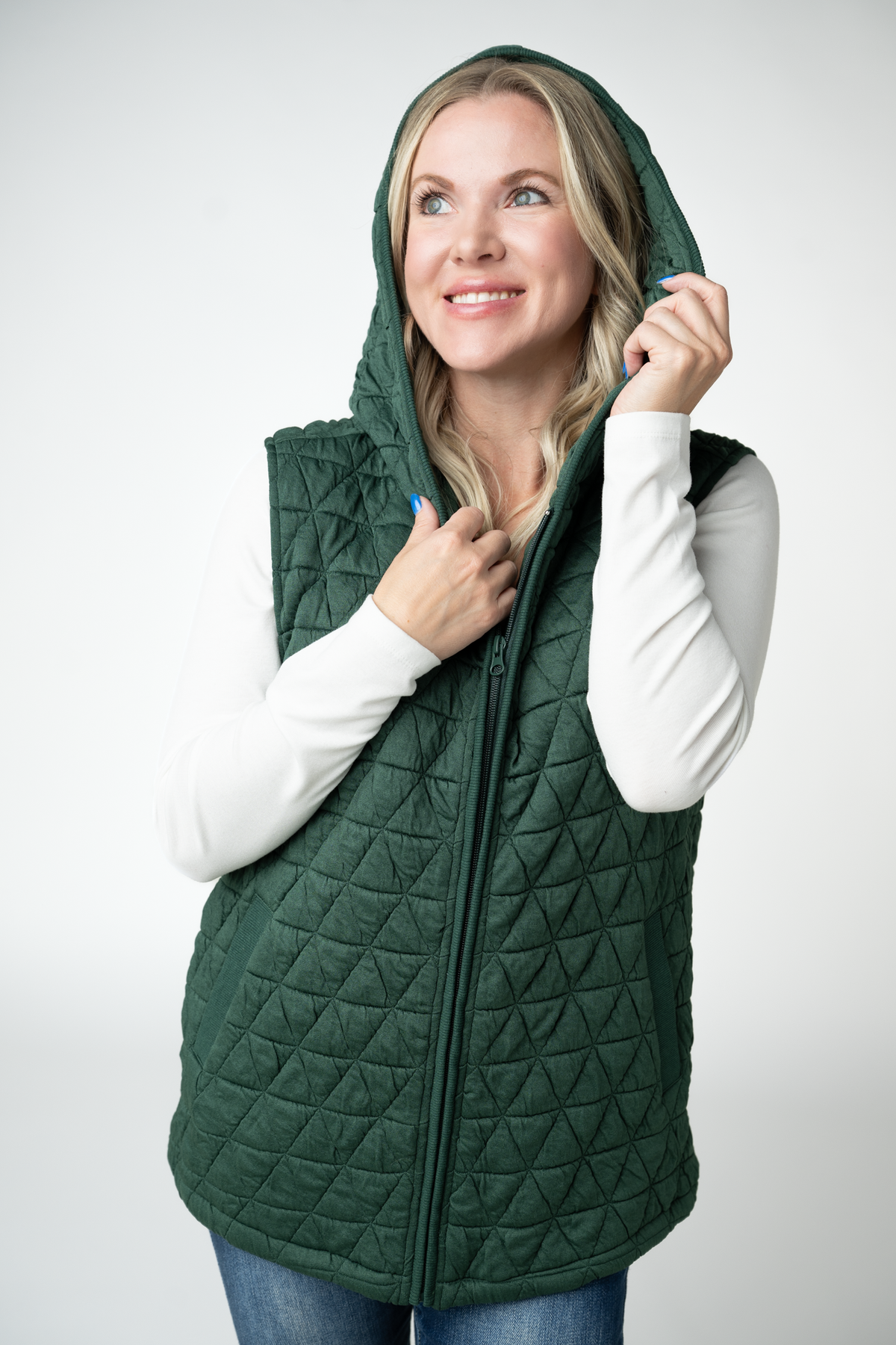 Michelle Mae Heather Geometric Hooded Vest - Forest Green