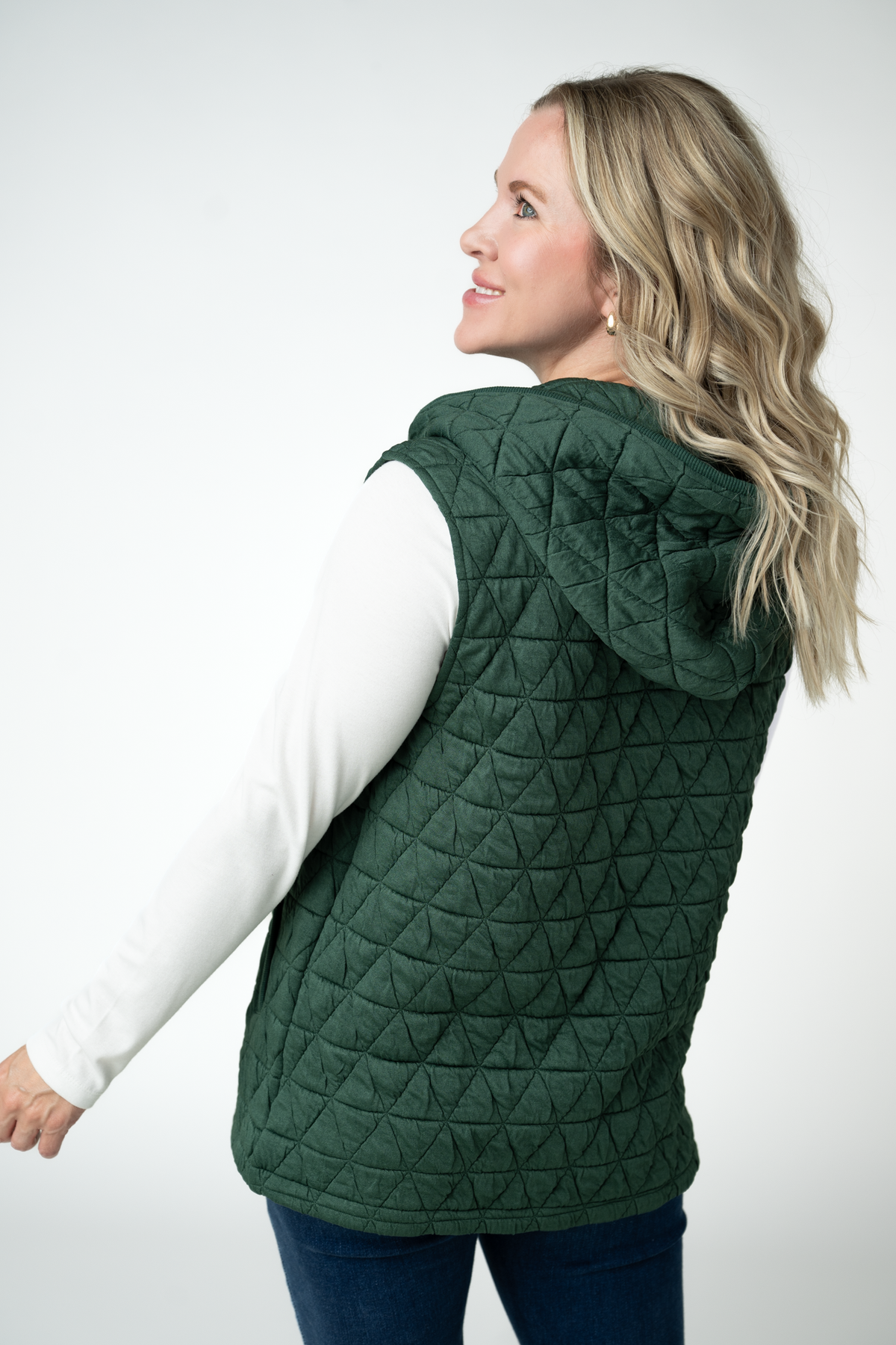 Michelle Mae Heather Geometric Hooded Vest - Forest Green