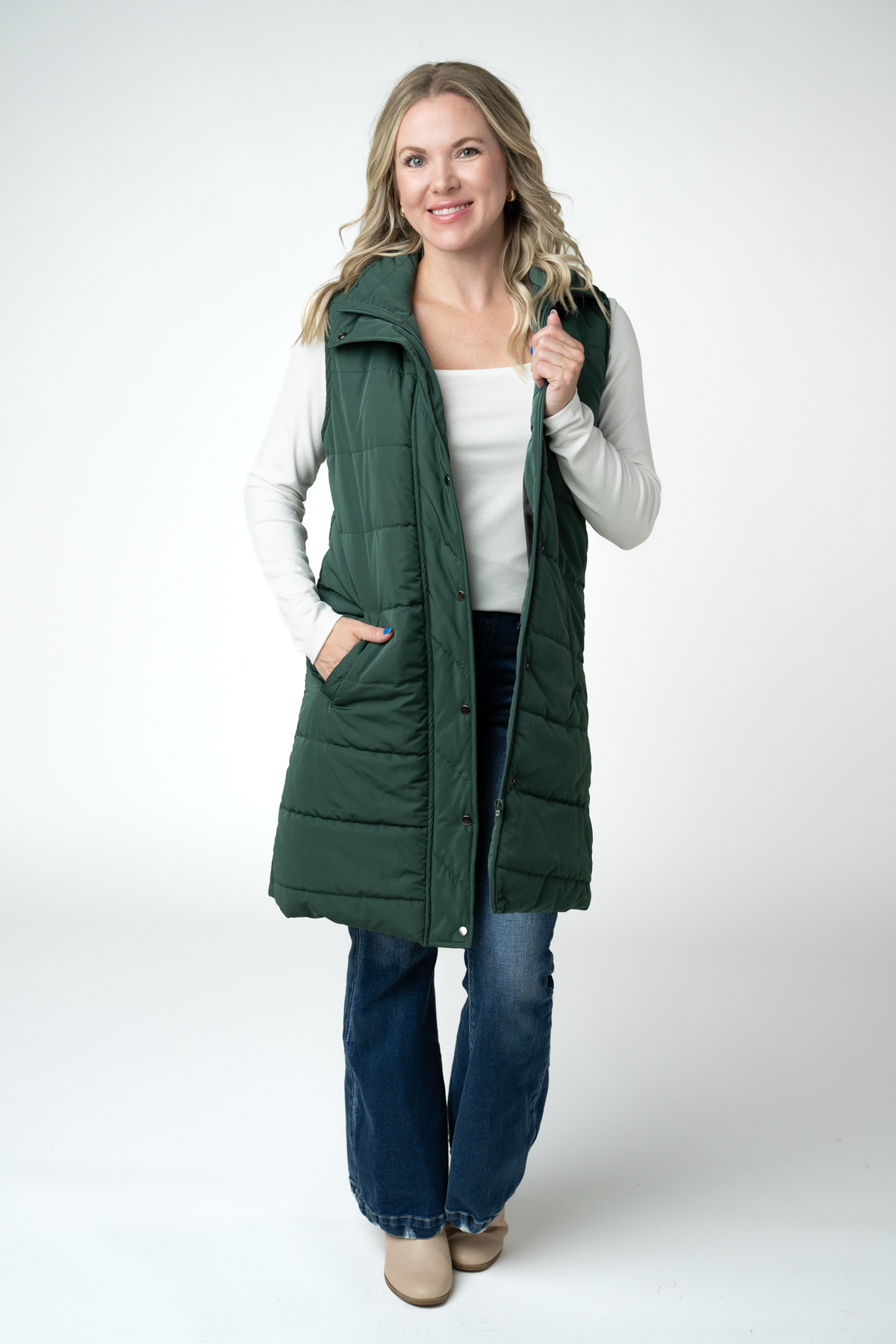 Michelle Mae Harlow Long Vest - Evergreen