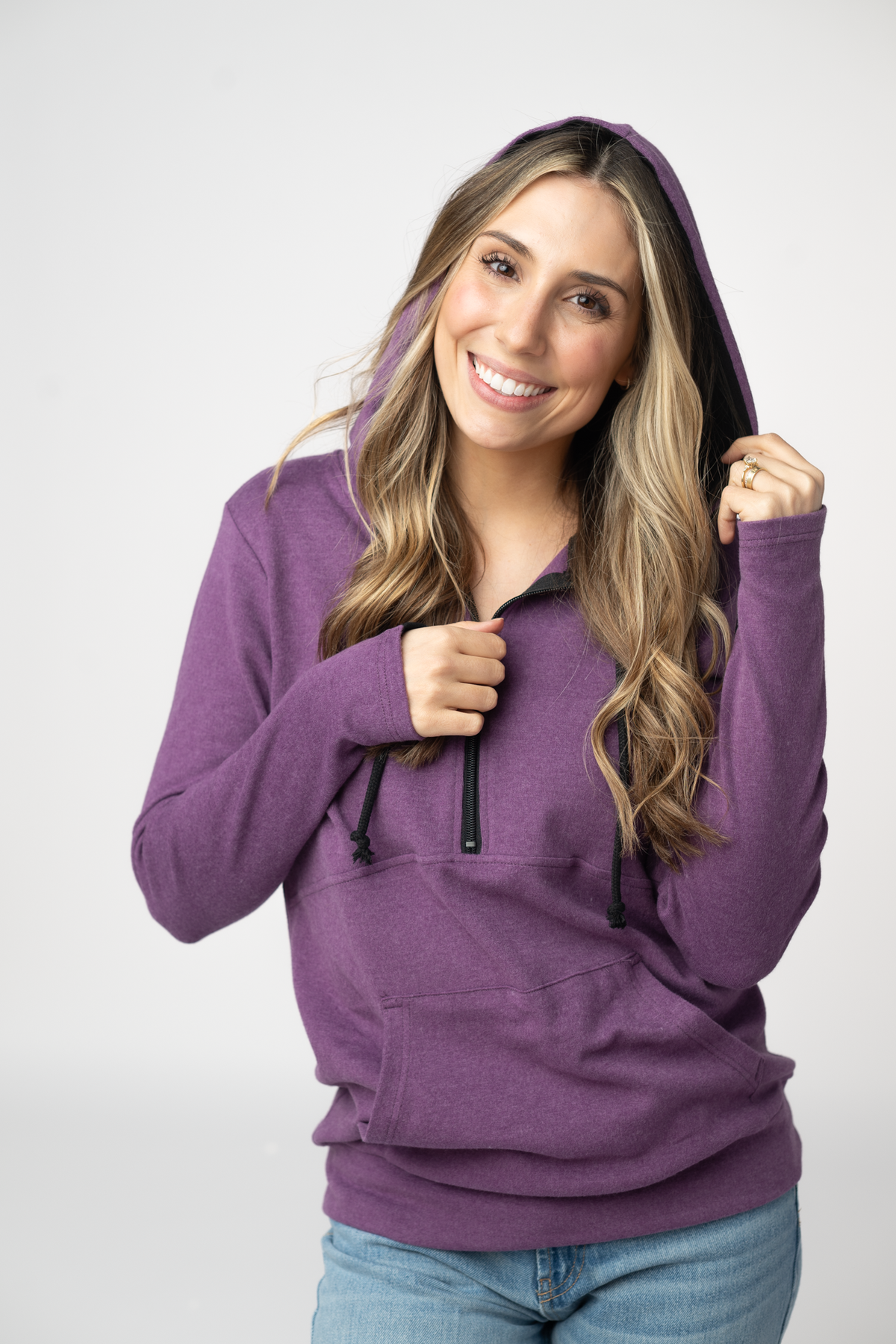 Michelle Mae Classic HalfZip Hoodie - Black and Purple