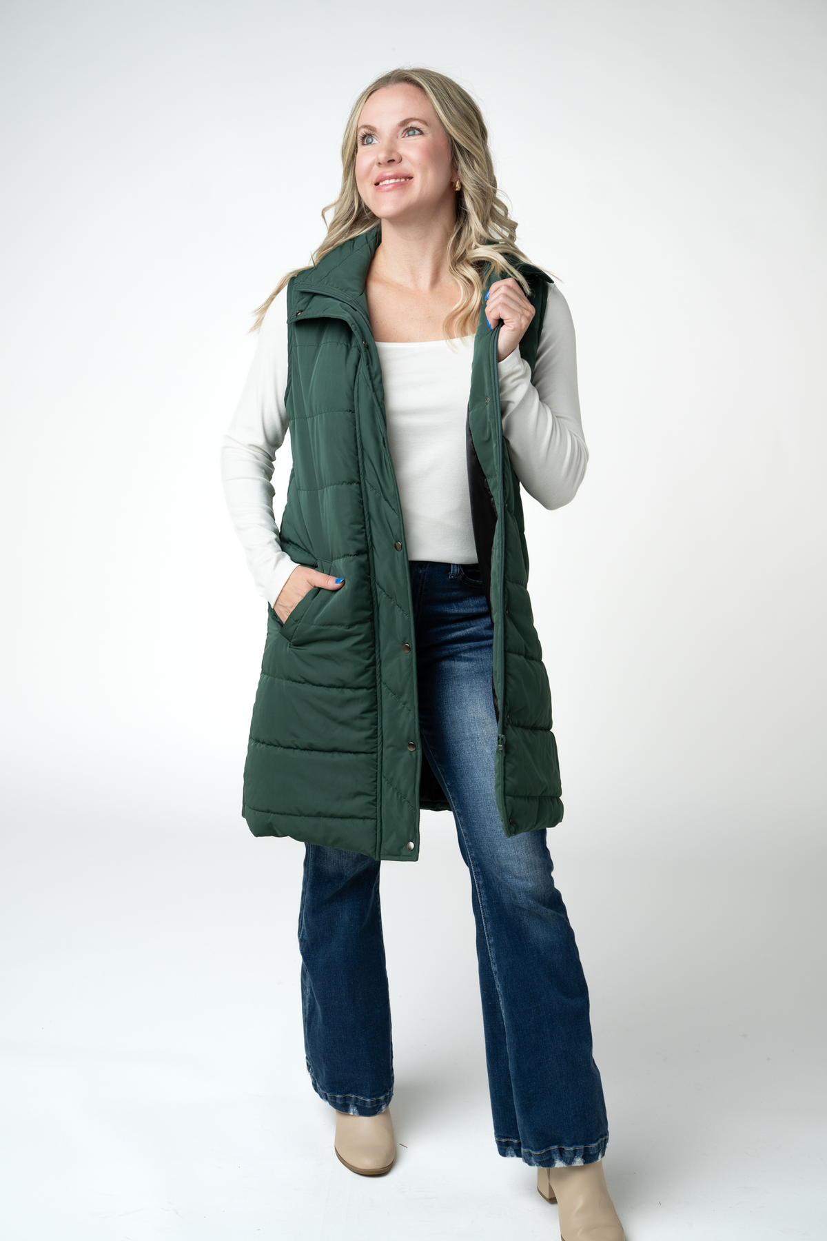 Michelle Mae Harlow Long Vest - Evergreen