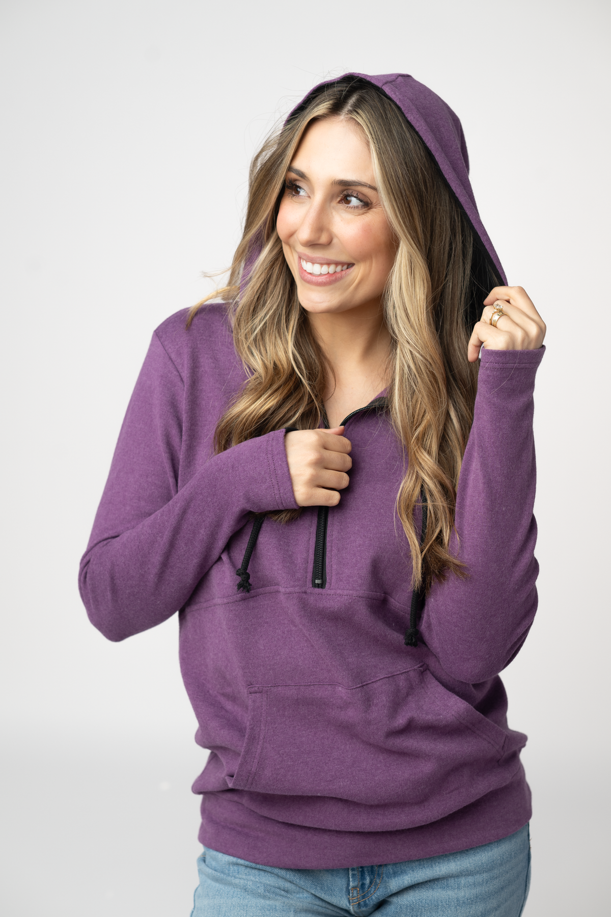 Michelle Mae Classic HalfZip Hoodie - Black and Purple