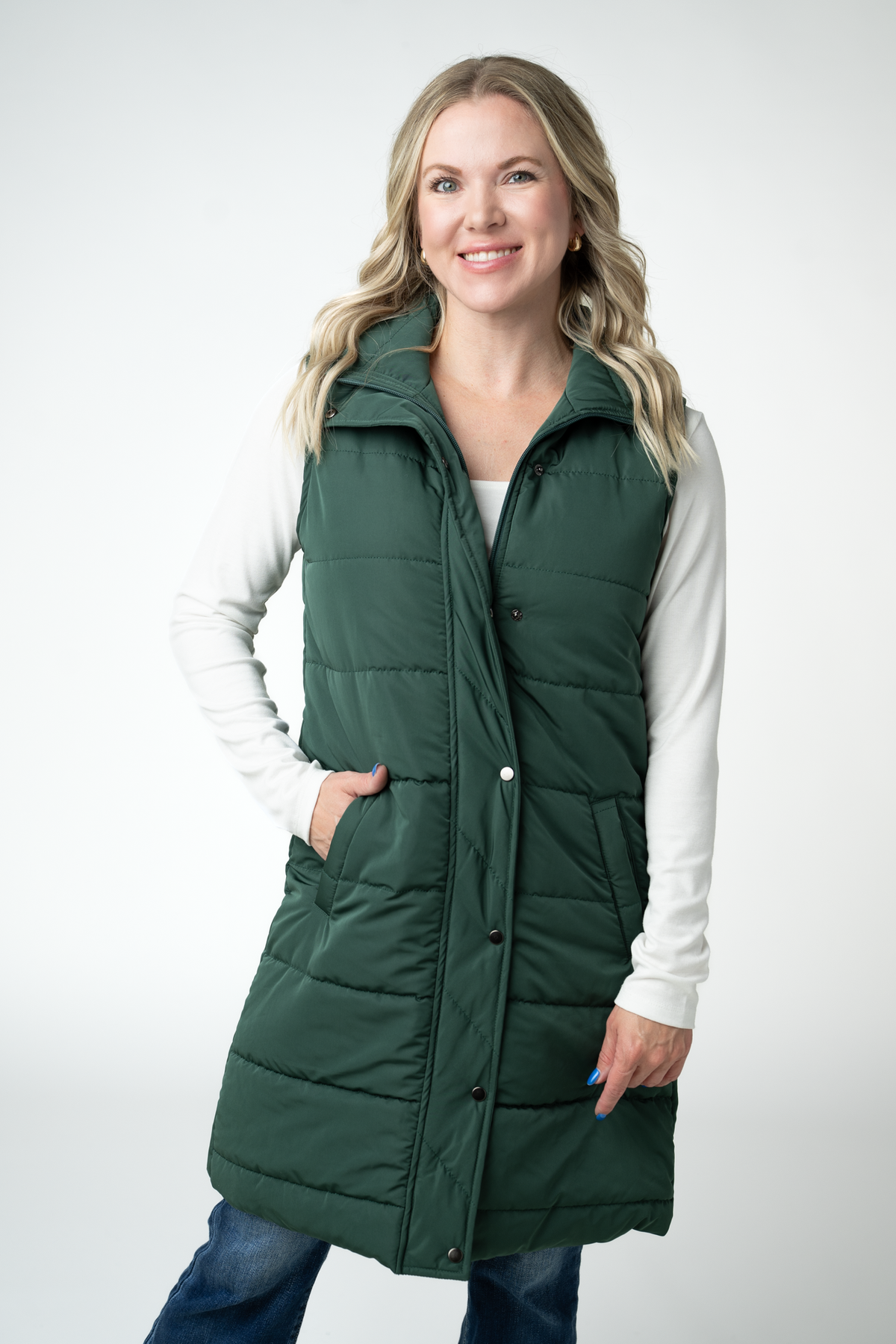 Michelle Mae Harlow Long Vest - Evergreen