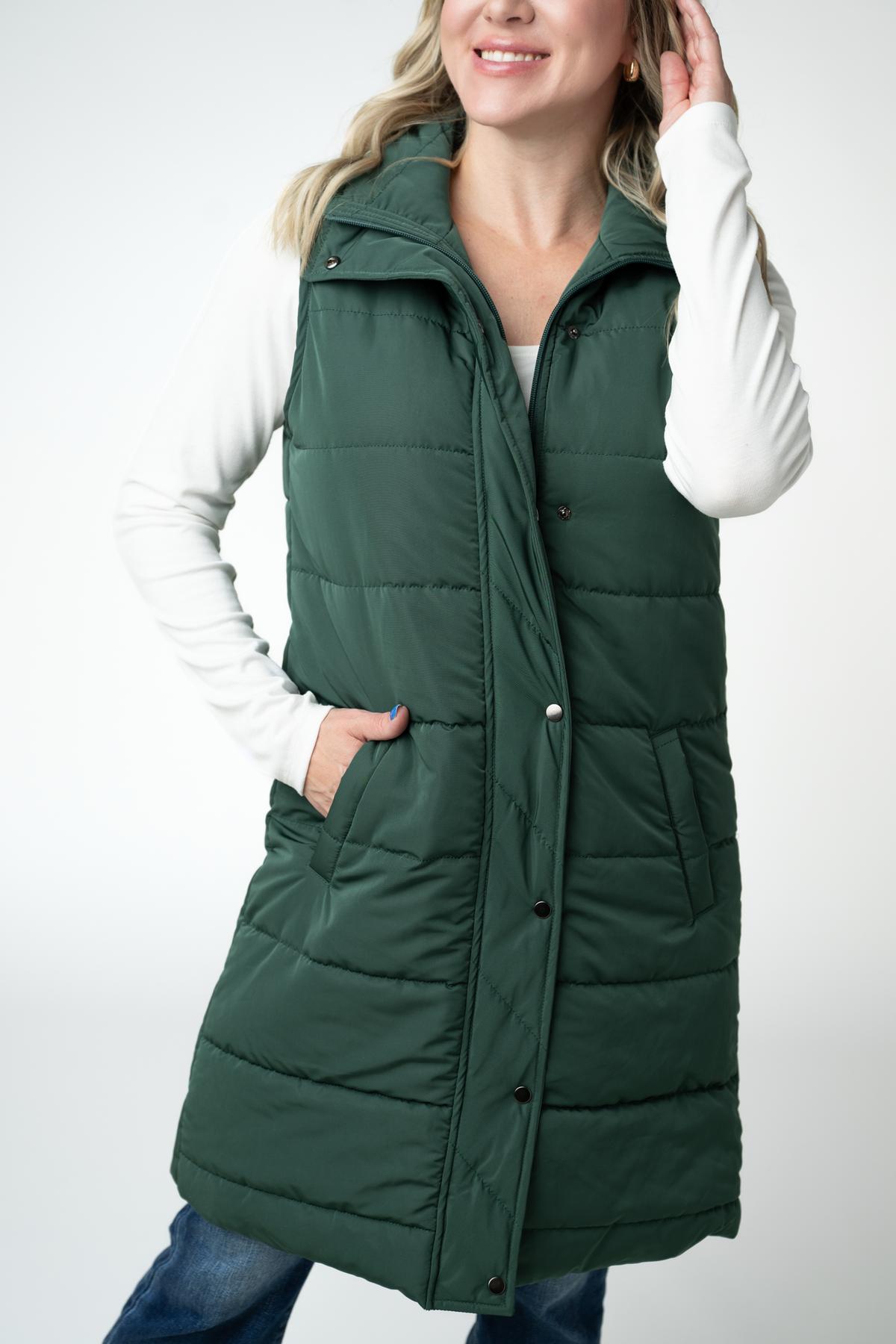 Michelle Mae Harlow Long Vest - Evergreen