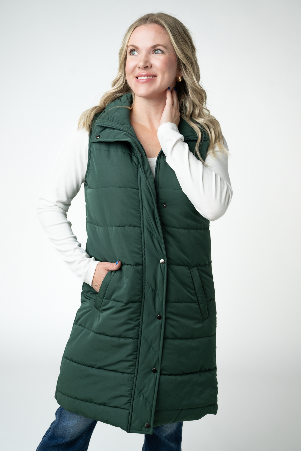 Michelle Mae Harlow Long Vest - Evergreen