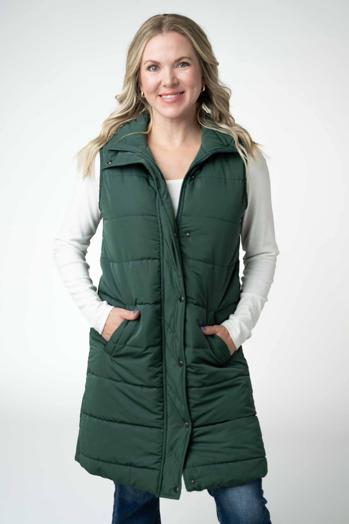 Michelle Mae Harlow Long Vest - Evergreen