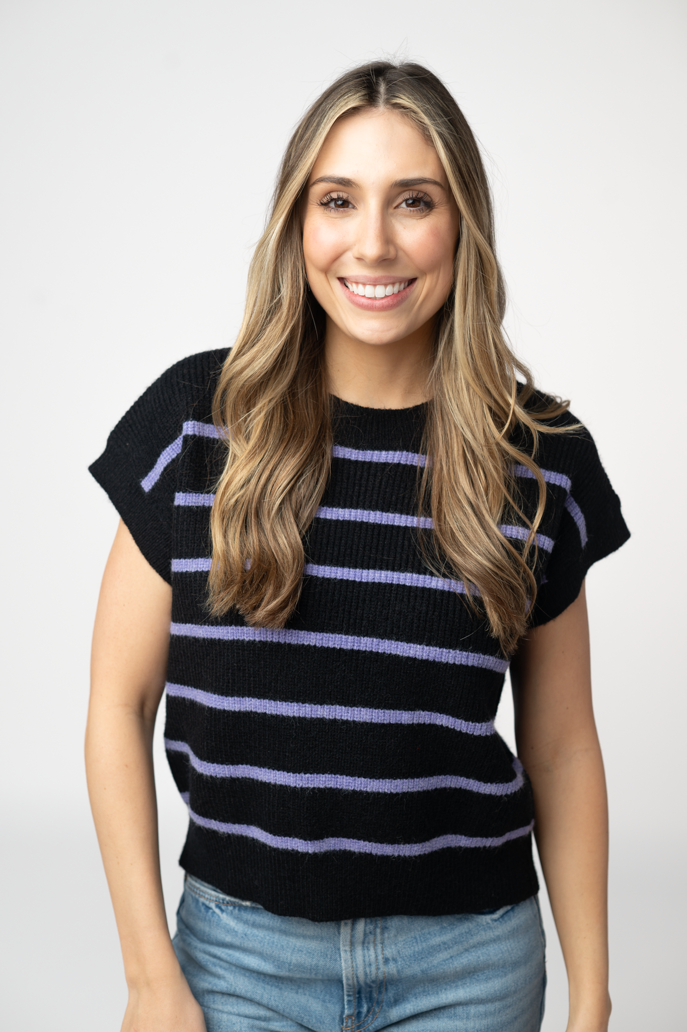 Michelle Striped Sweater Top - Black and Purple