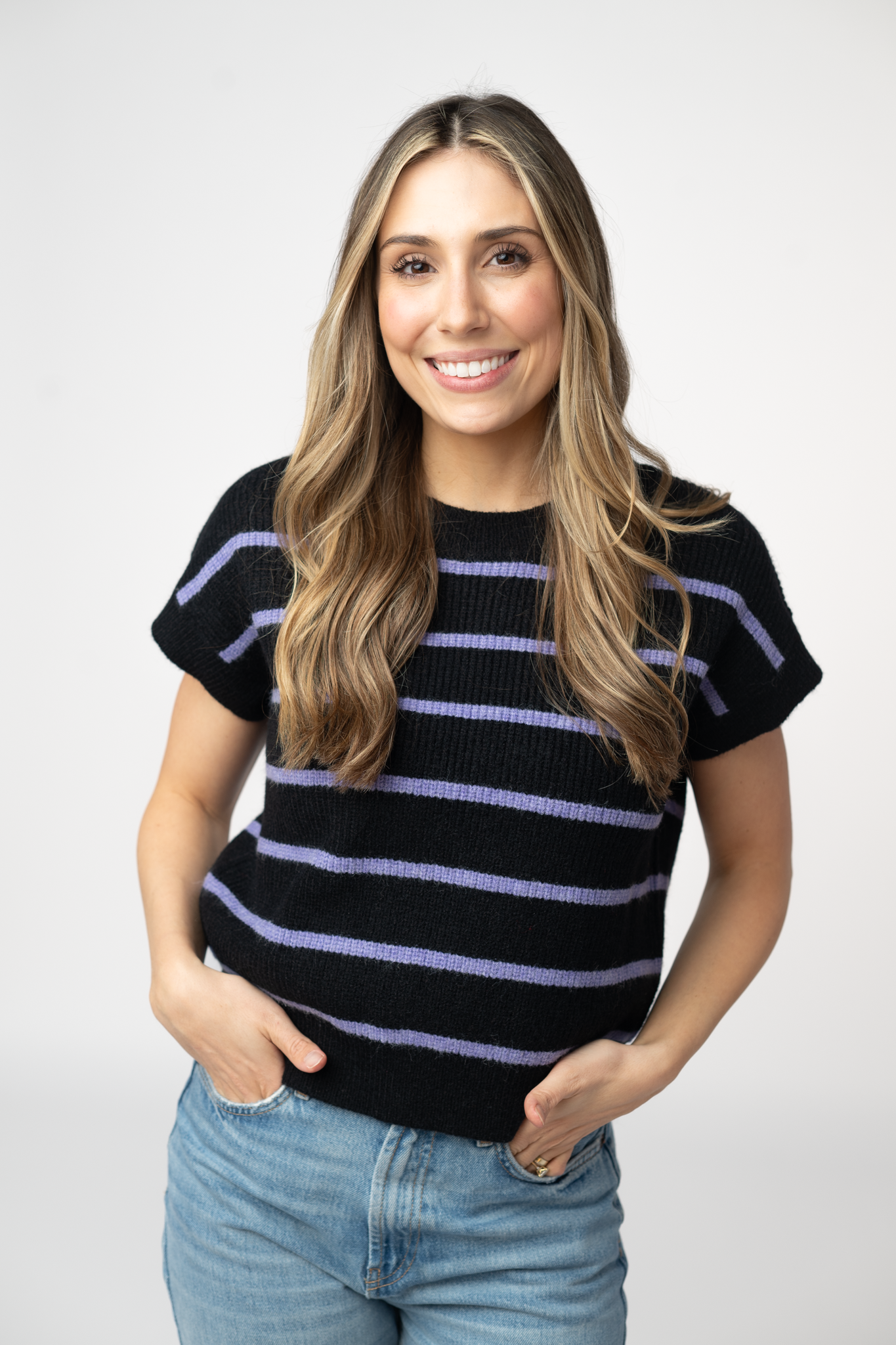 Michelle Striped Sweater Top - Black and Purple