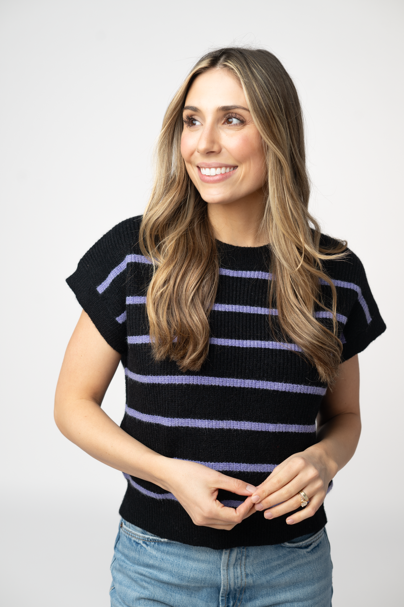Michelle Striped Sweater Top - Black and Purple