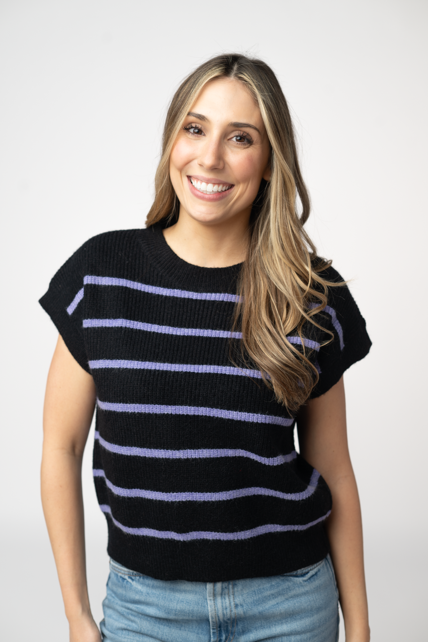 Michelle Striped Sweater Top - Black and Purple