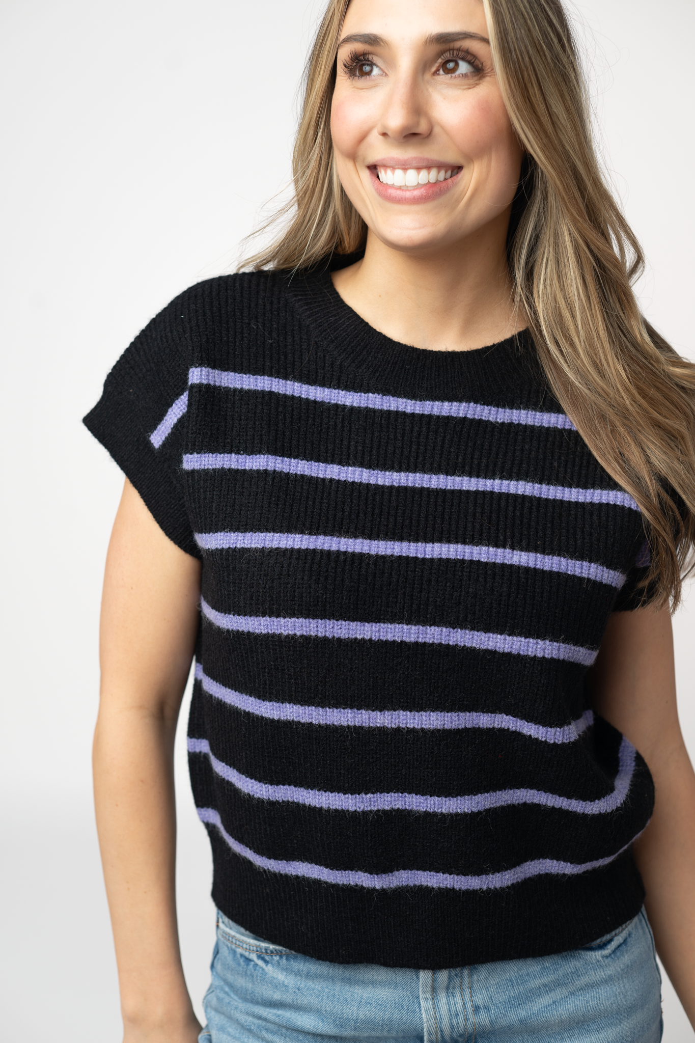 Michelle Striped Sweater Top - Black and Purple