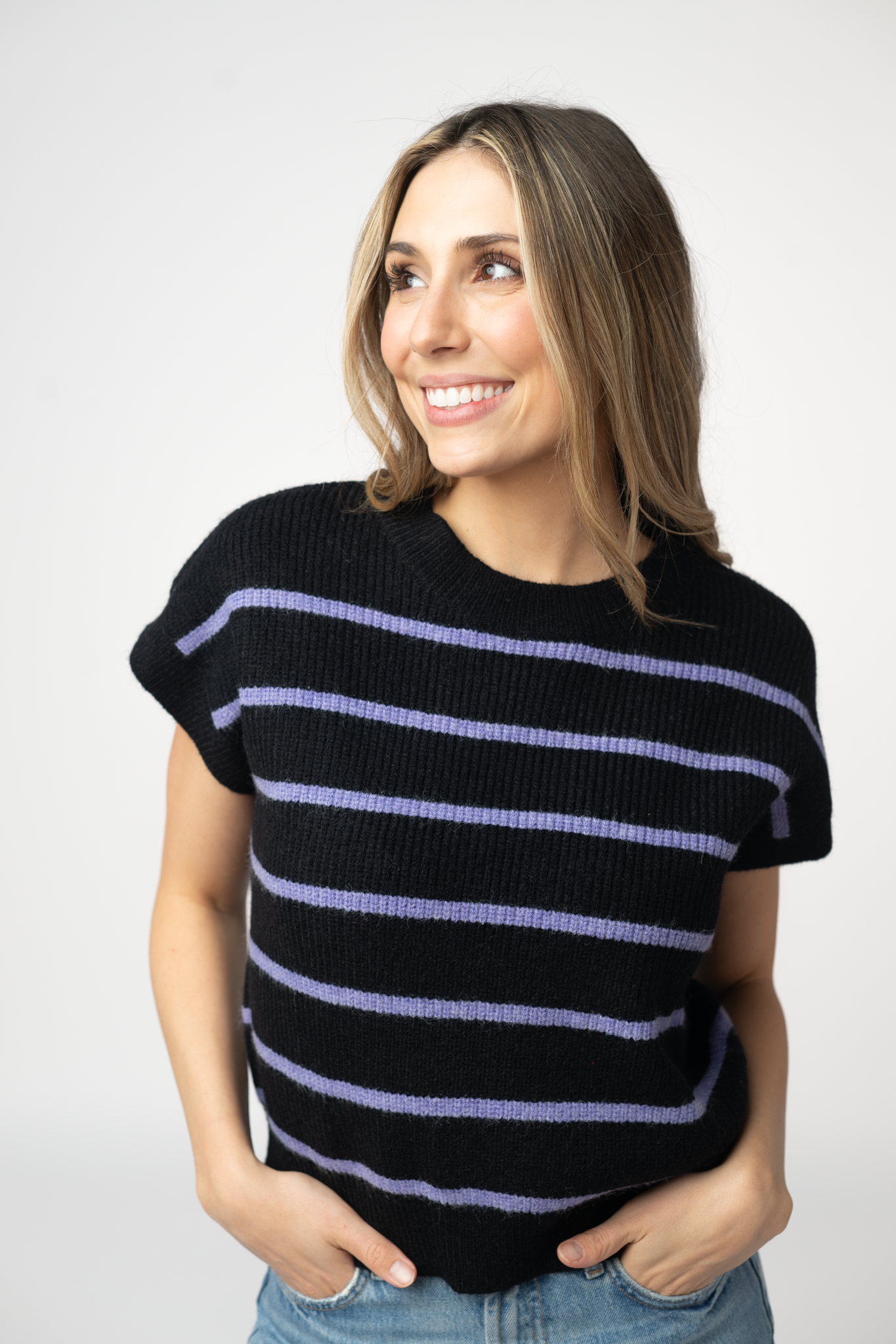 Michelle Striped Sweater Top - Black and Purple
