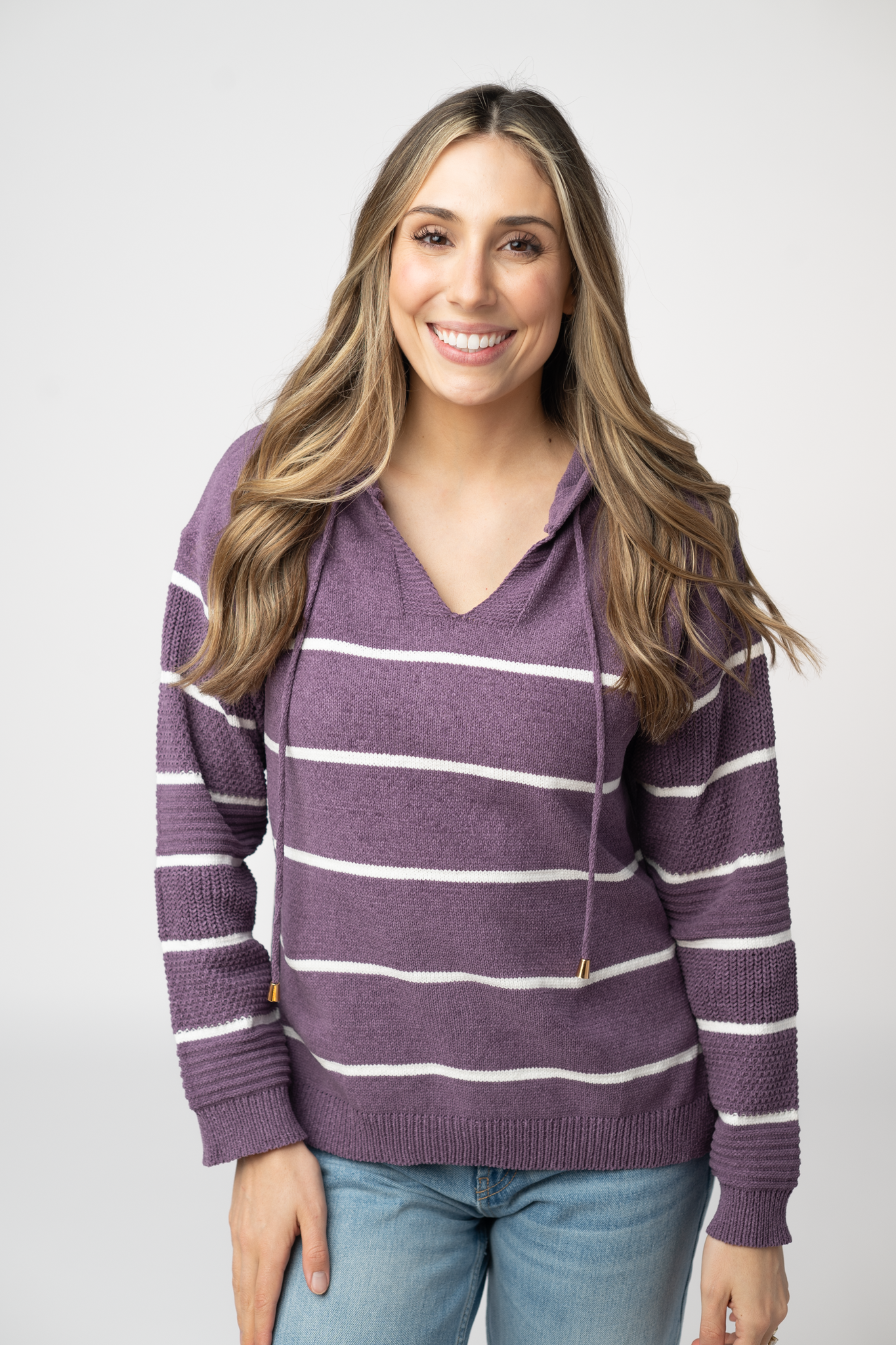 Michelle Mae Maddie Striped Hoodie - Purple